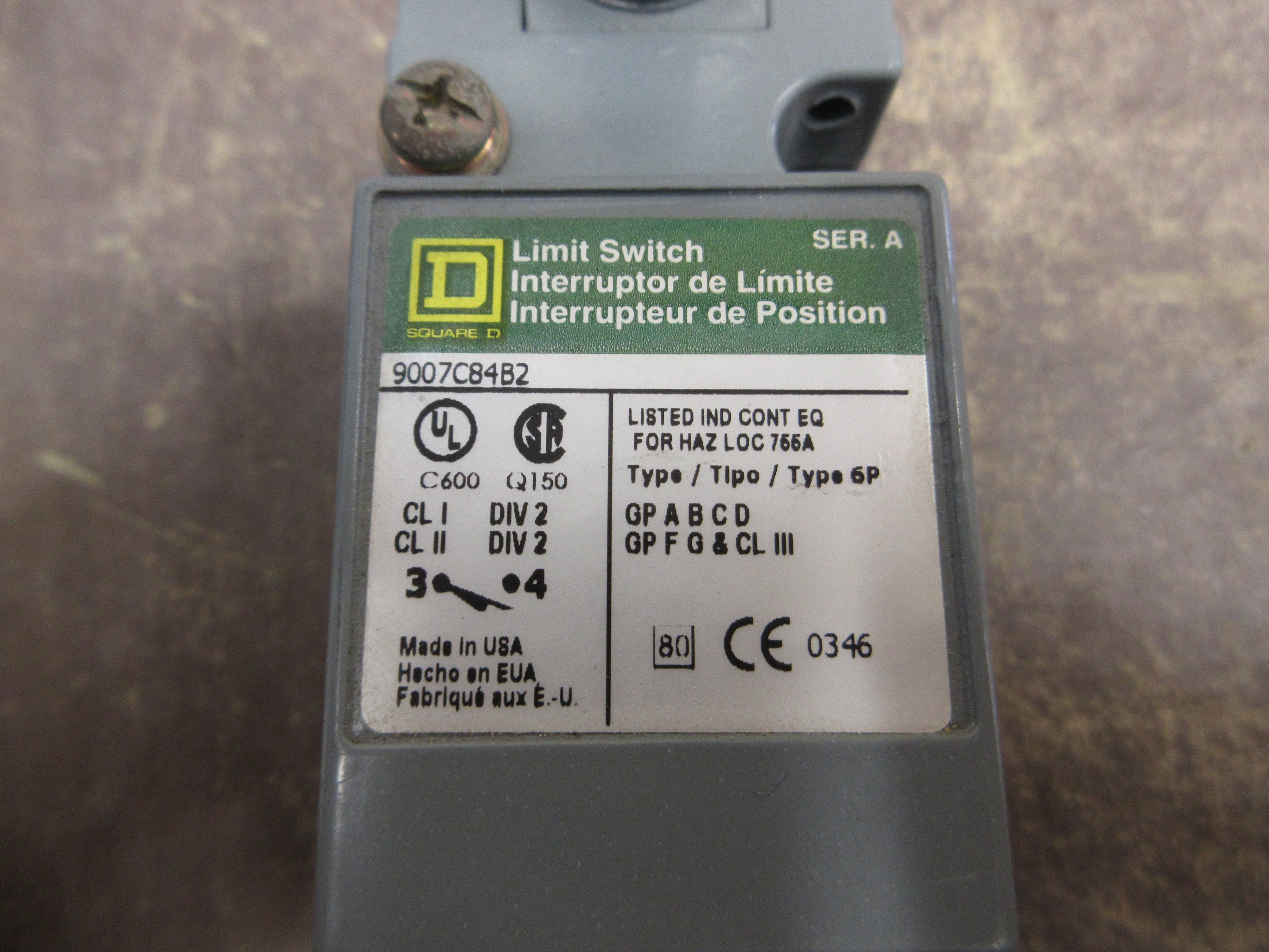 Square D Limit Switch 9007C84B2 Ser. A Used