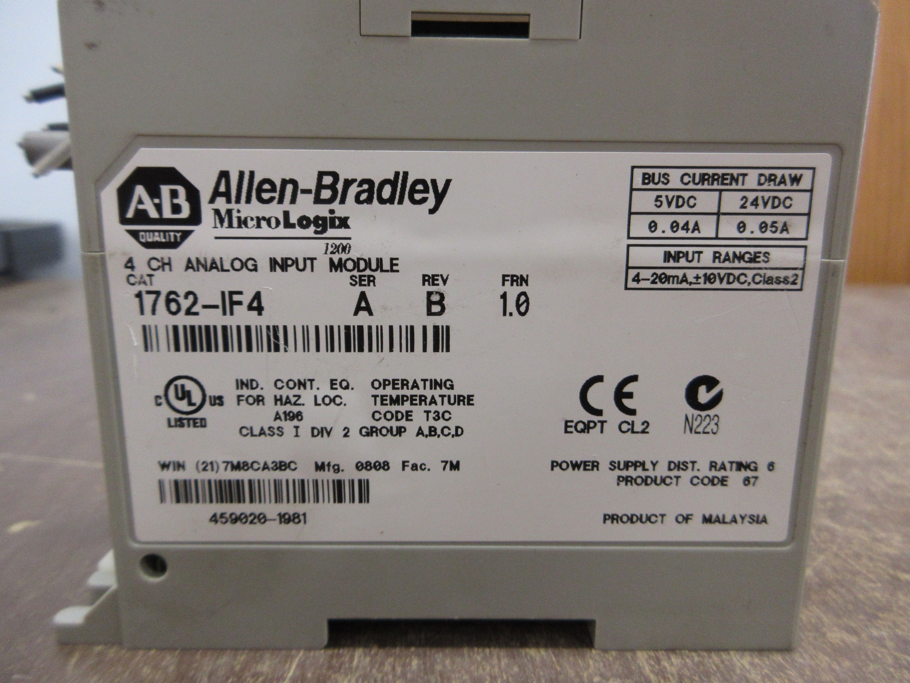 Allen-Bradley MicroLogix 1200 Analog Input Module 1762-IF4 Ser. A Rev. B Used