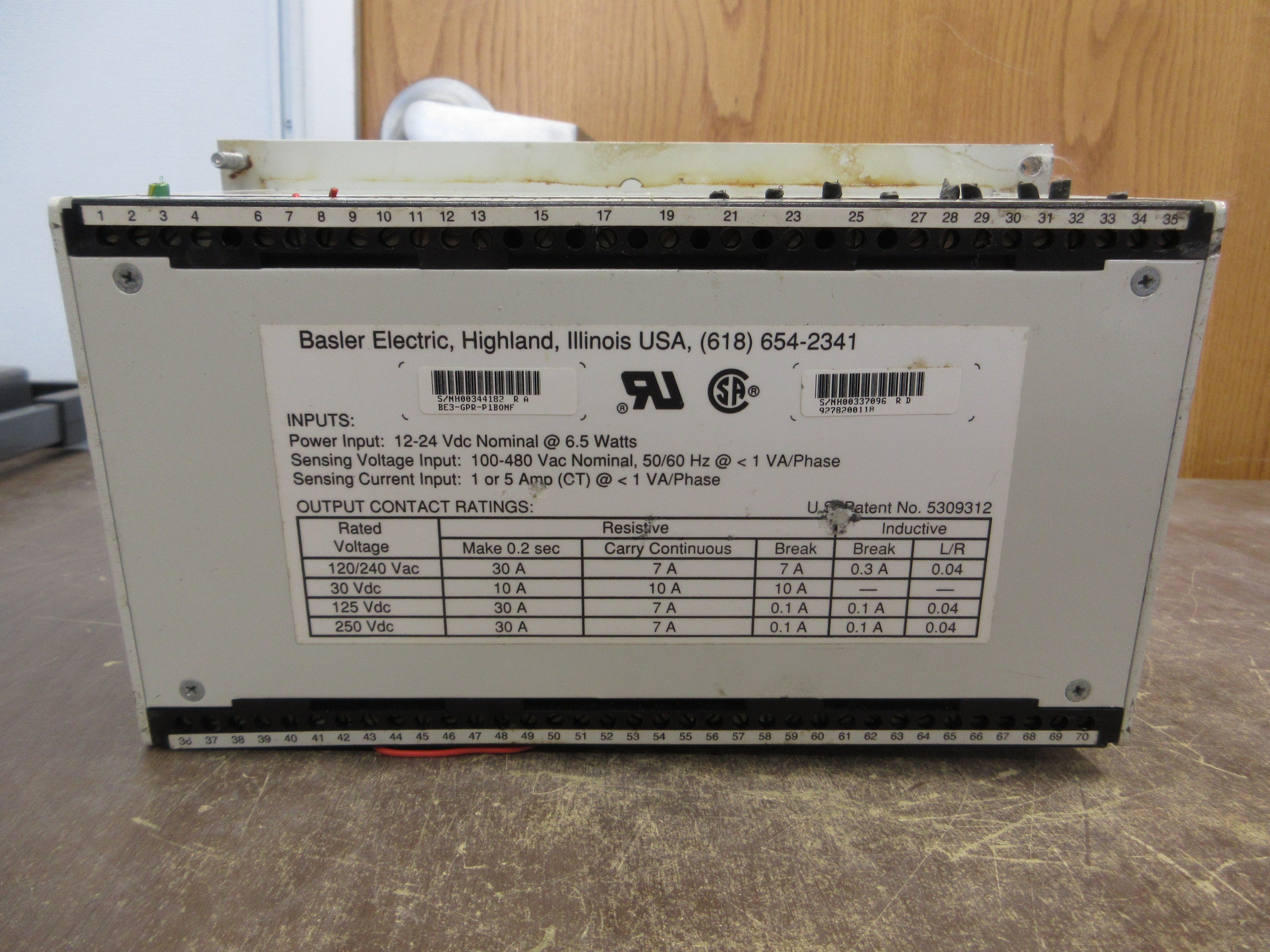 Basler Generator Protective Relay BE3-GPR-P1B0NF Power: 12-24VDC Used