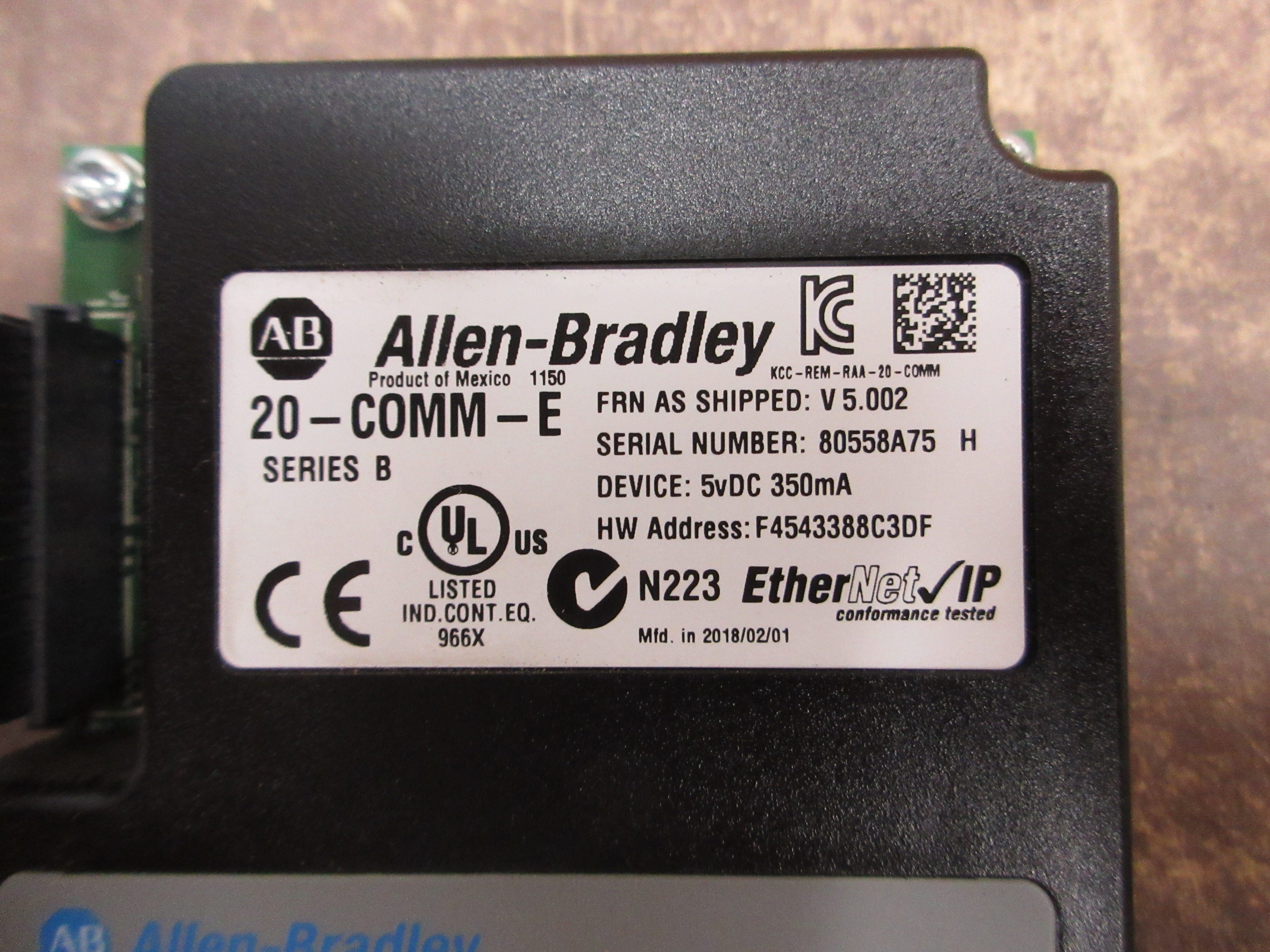 Allen-Bradley Ethernet/IP Adapter 20-COMM-E Ser. B FRN: V5.002 *No Box* New Surplus