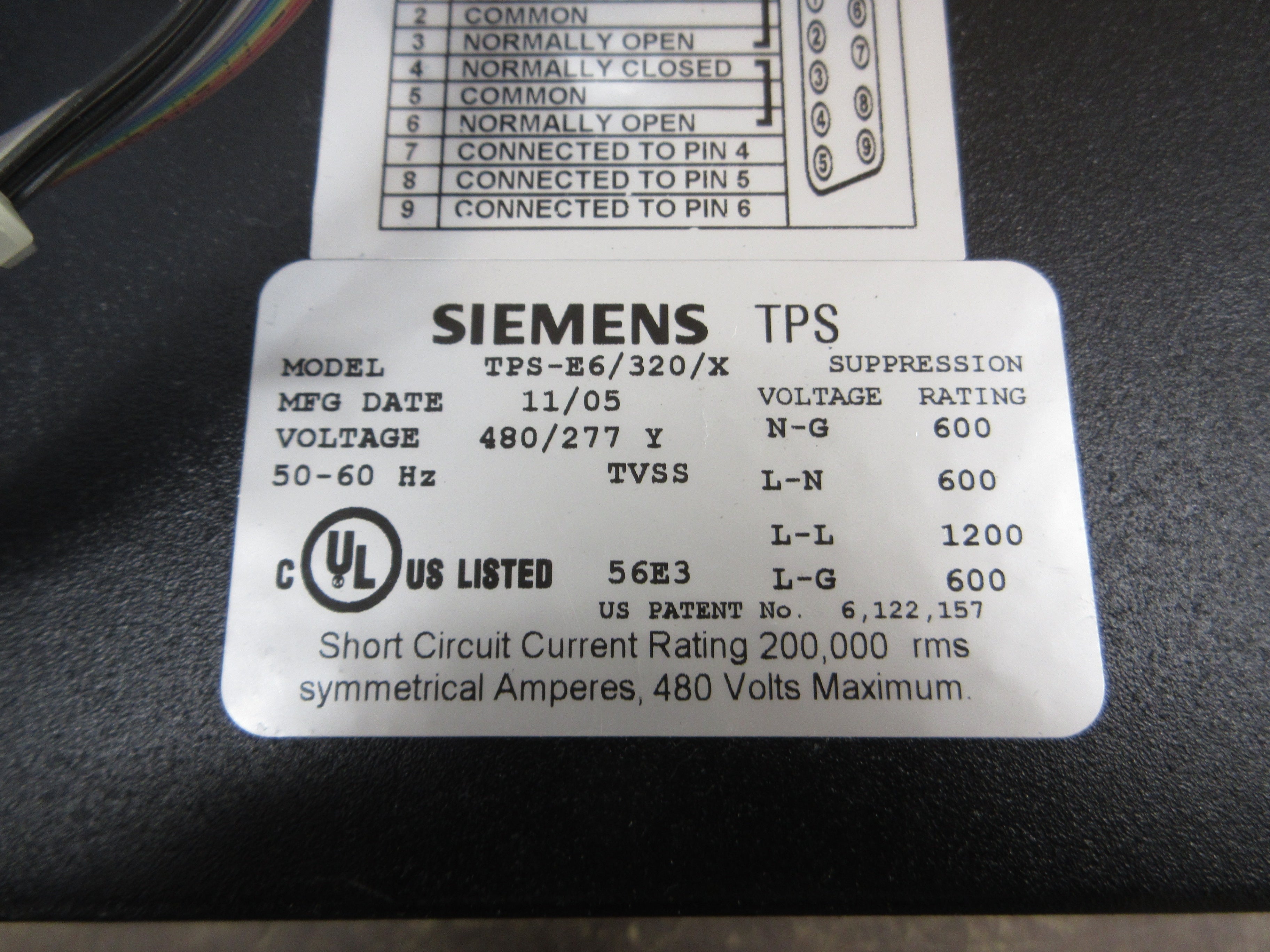 Siemens TPS Surge Suppression System TPS-E6/320/X 480/277V 50-60Hz Used