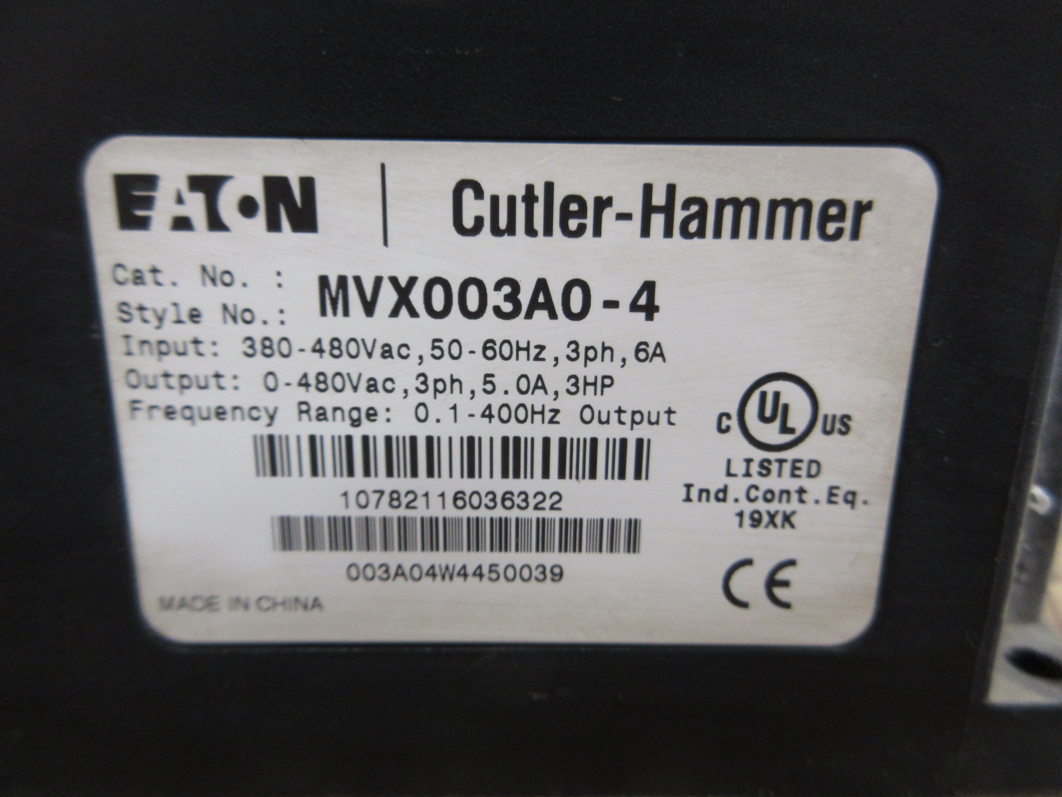 Eaton MVX9000 AC Drive MVX003A0-4 3HP 3Ph w/ Keypad Used