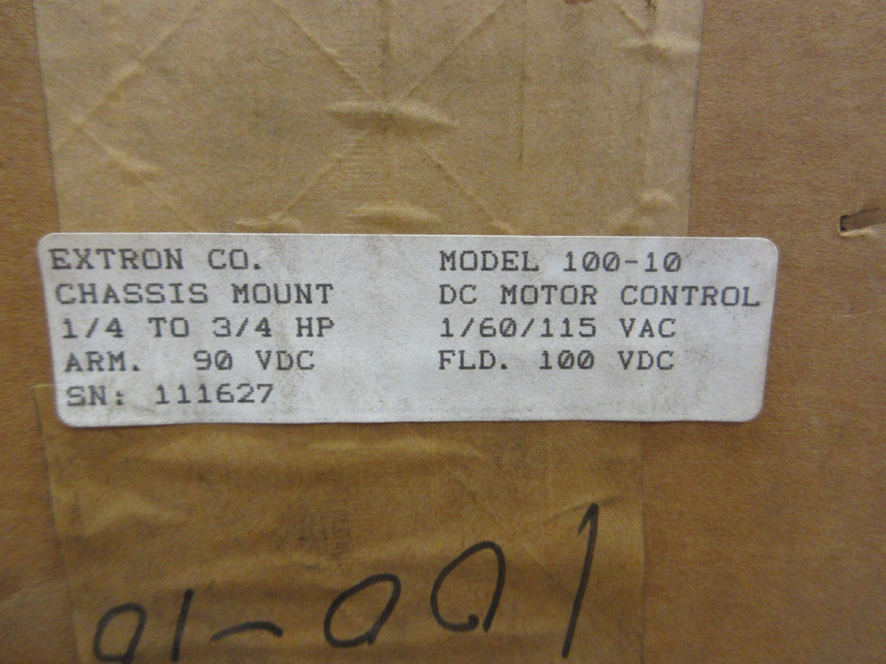 Extron DC Motor Control 100-10 1/4-3/4 HP 90VDC Armature 100VDC Field