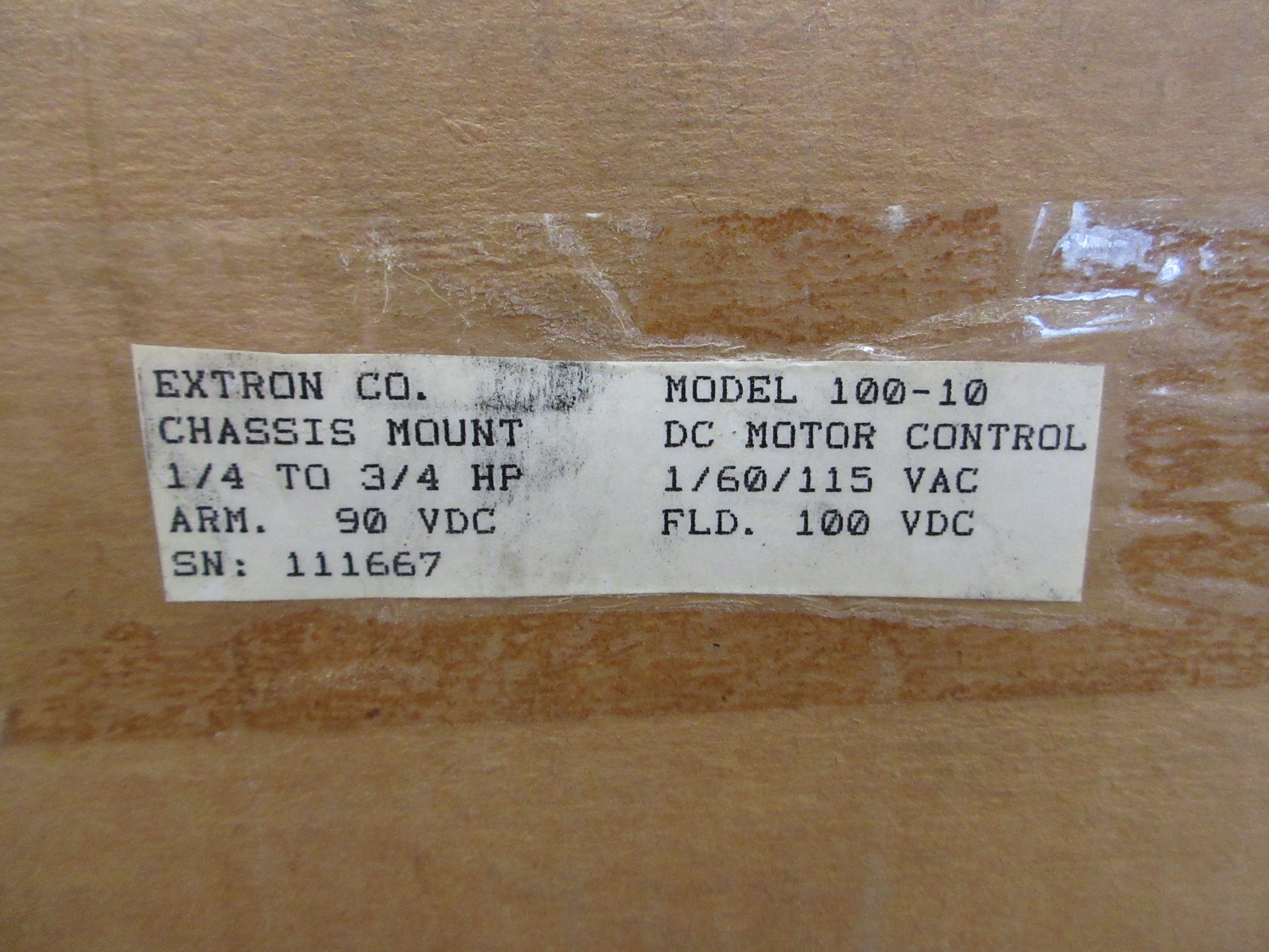Extron DC Motor Control 100-10 1/4 to 3/4HP Armature: 90 VDC Field: 100 VDC