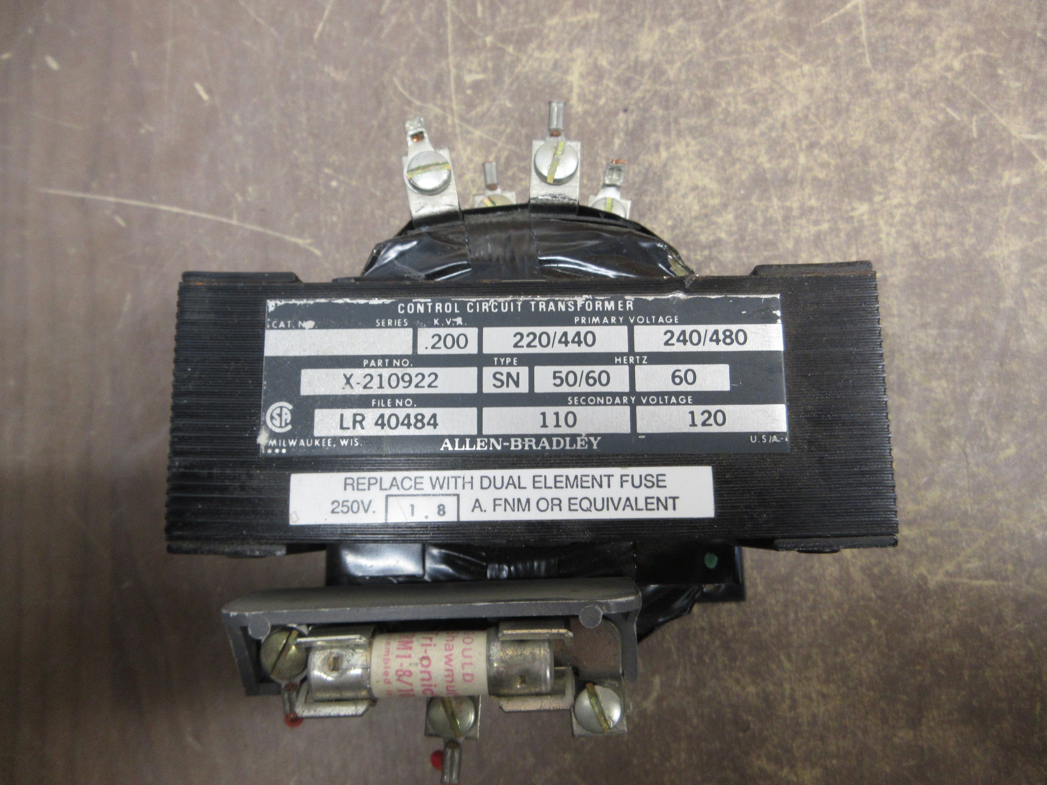 Allen-Bradley Control Transformer X-210922 0.200kVA Pri: 240/480V Sec: 120V Used