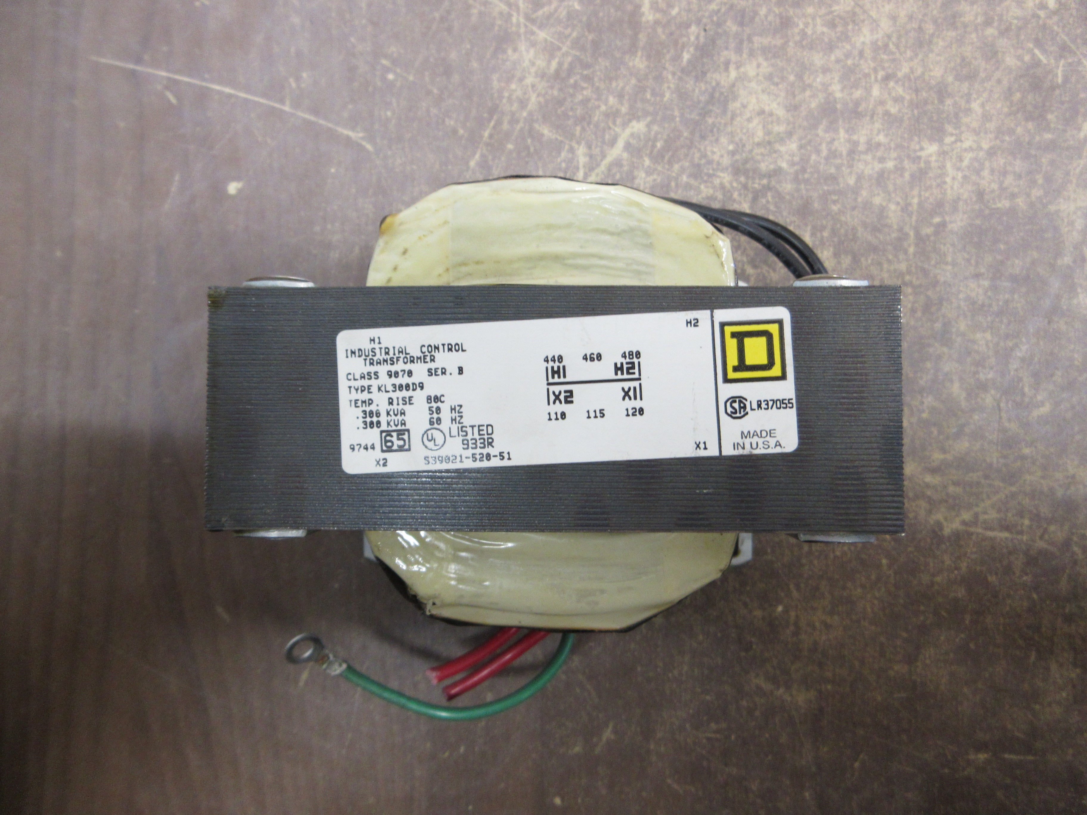 Square D Control Transformer 9070 KL300D9 Ser. B 0.300kVA Pri: 480V Sec: 120V