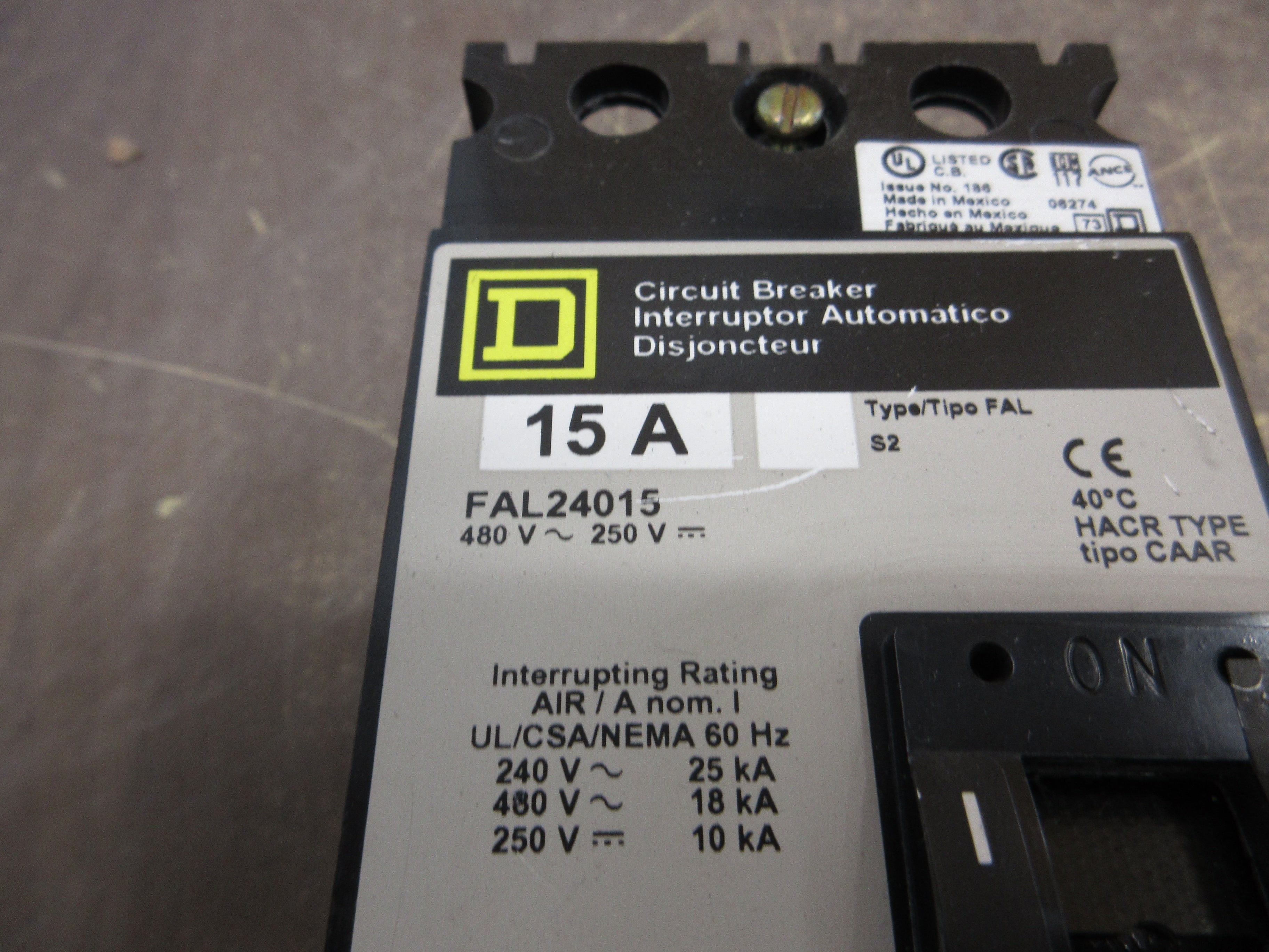 Square D Circuit Breaker FAL24015 15A 480V 2P Used