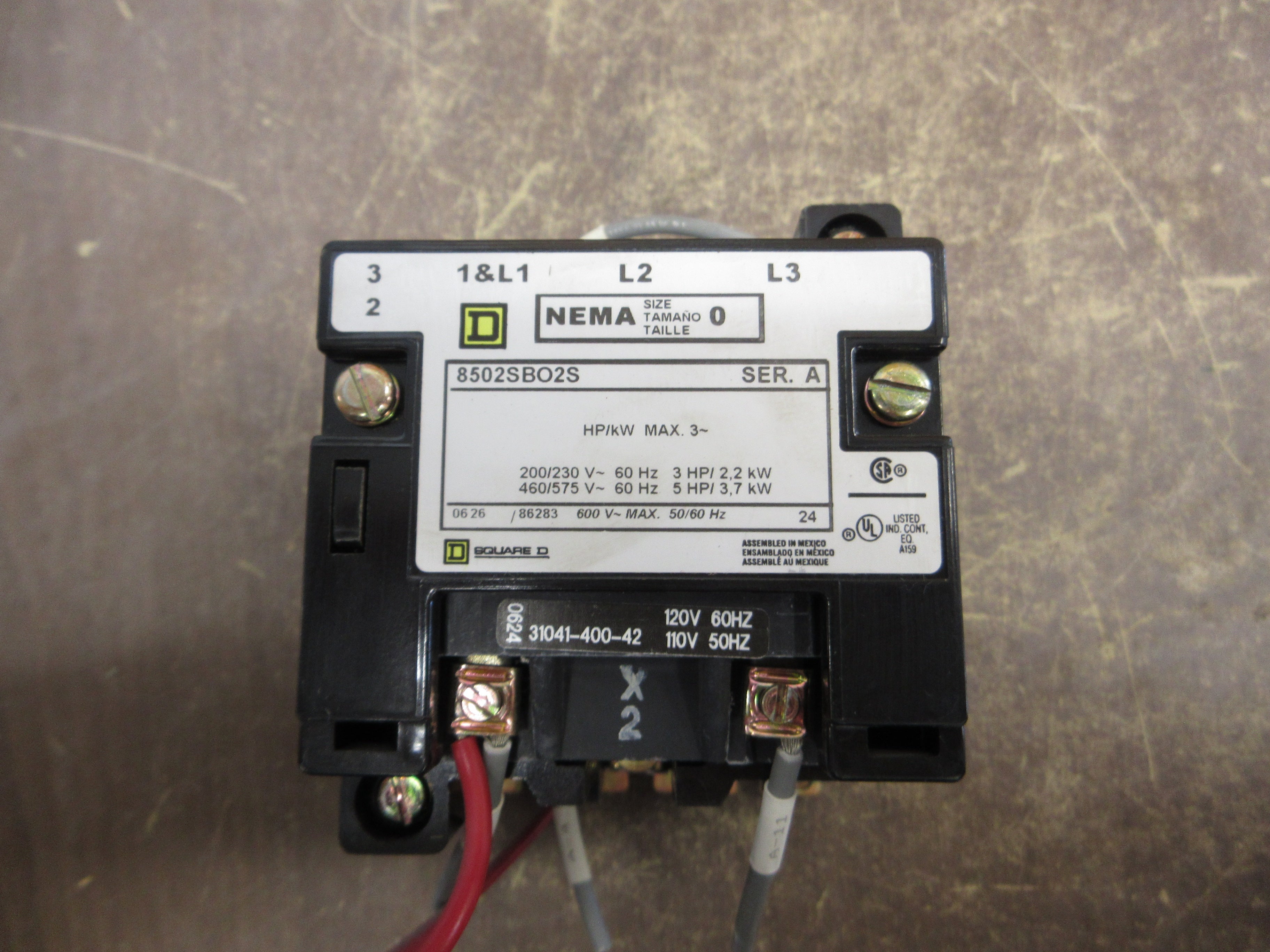Square D Size 0 Contactor 8502SBO2S Ser. A 120V Coil Used