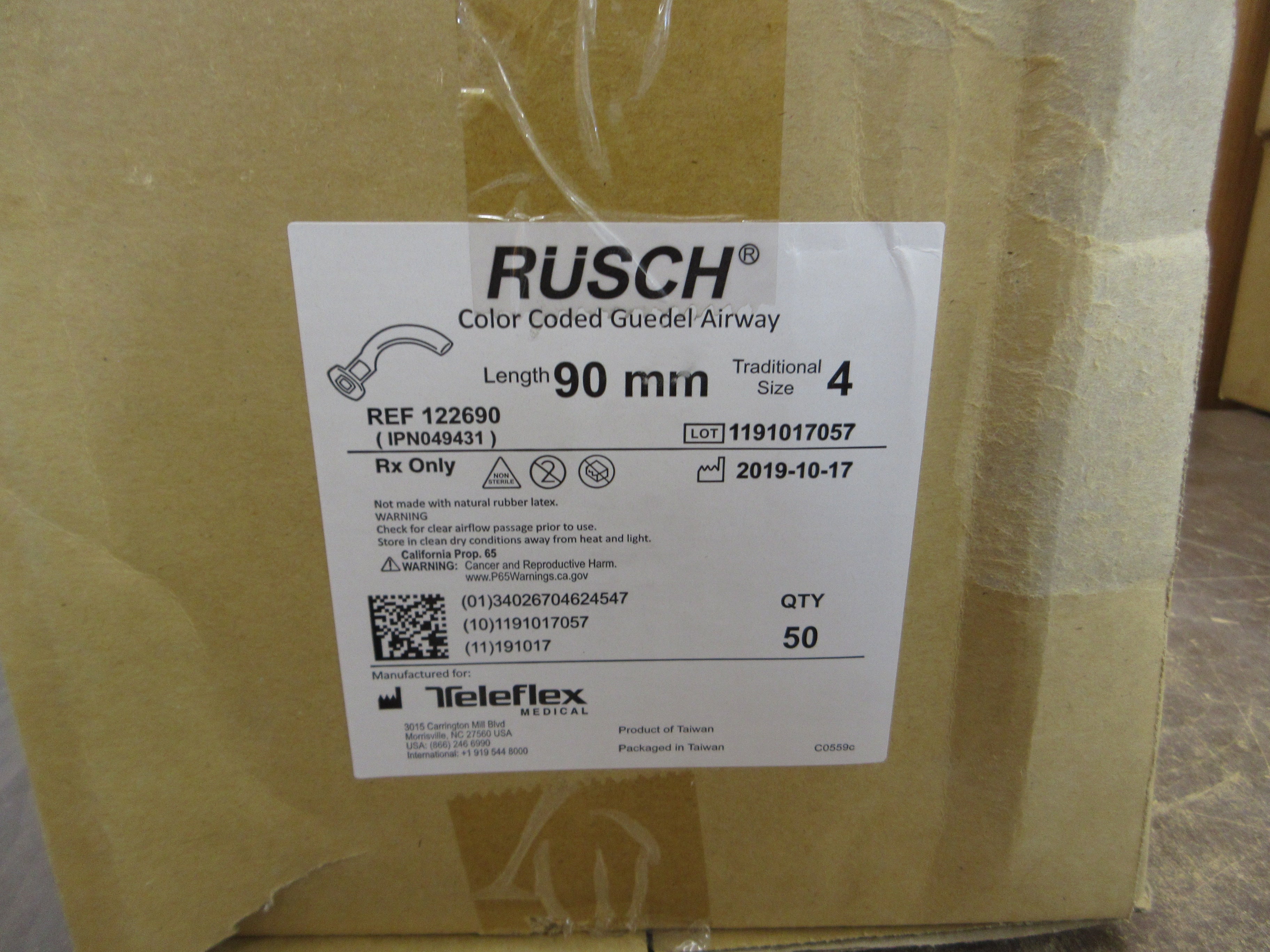 Teleflex Rusch Color Coded Guedel Airway 122690 Size 4 90mm *Box of 50*