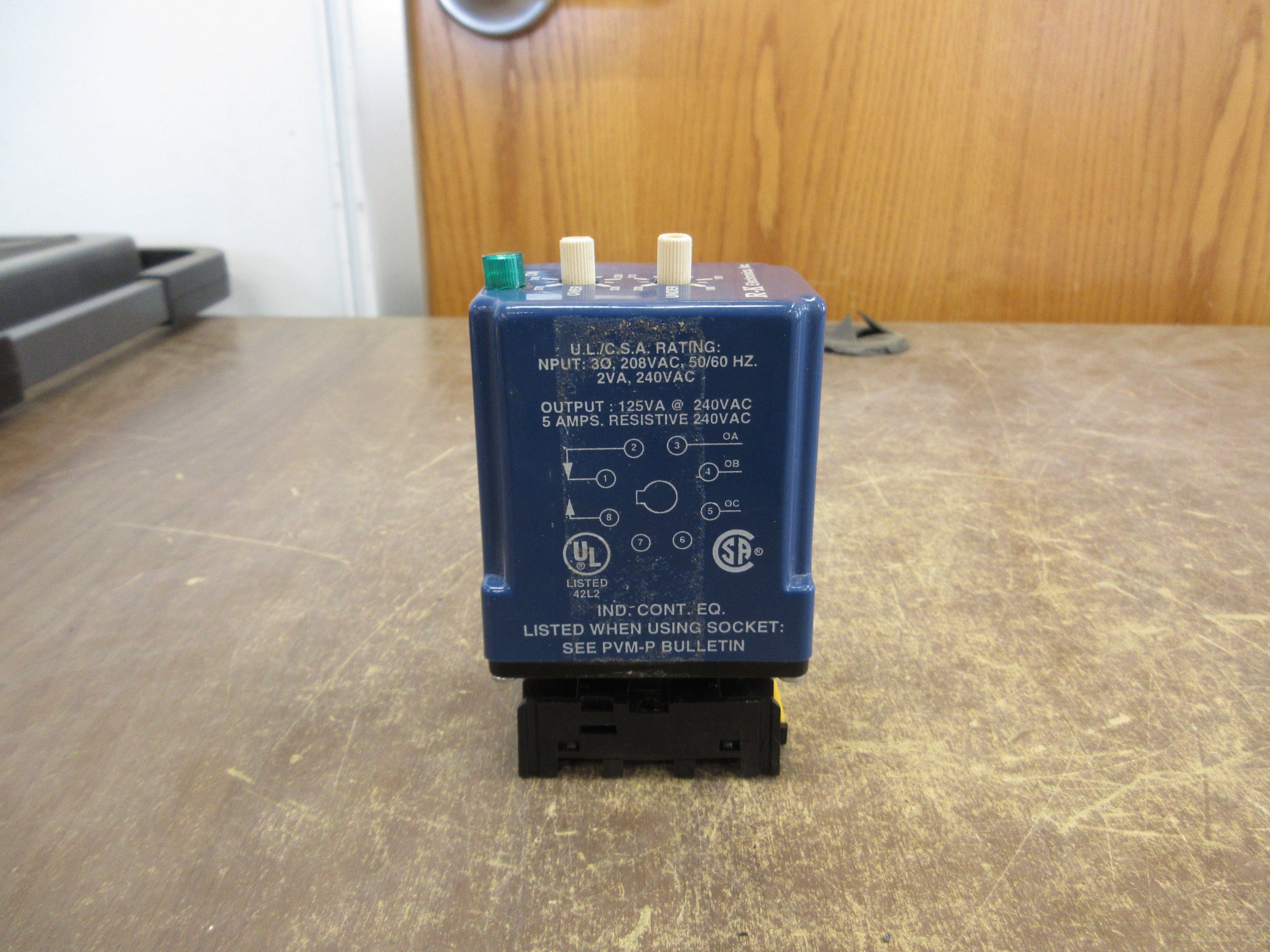 R-K Electronics 3Ph Voltage Relay PVM-208A-200P 208V 50/60Hz w/ Base Used