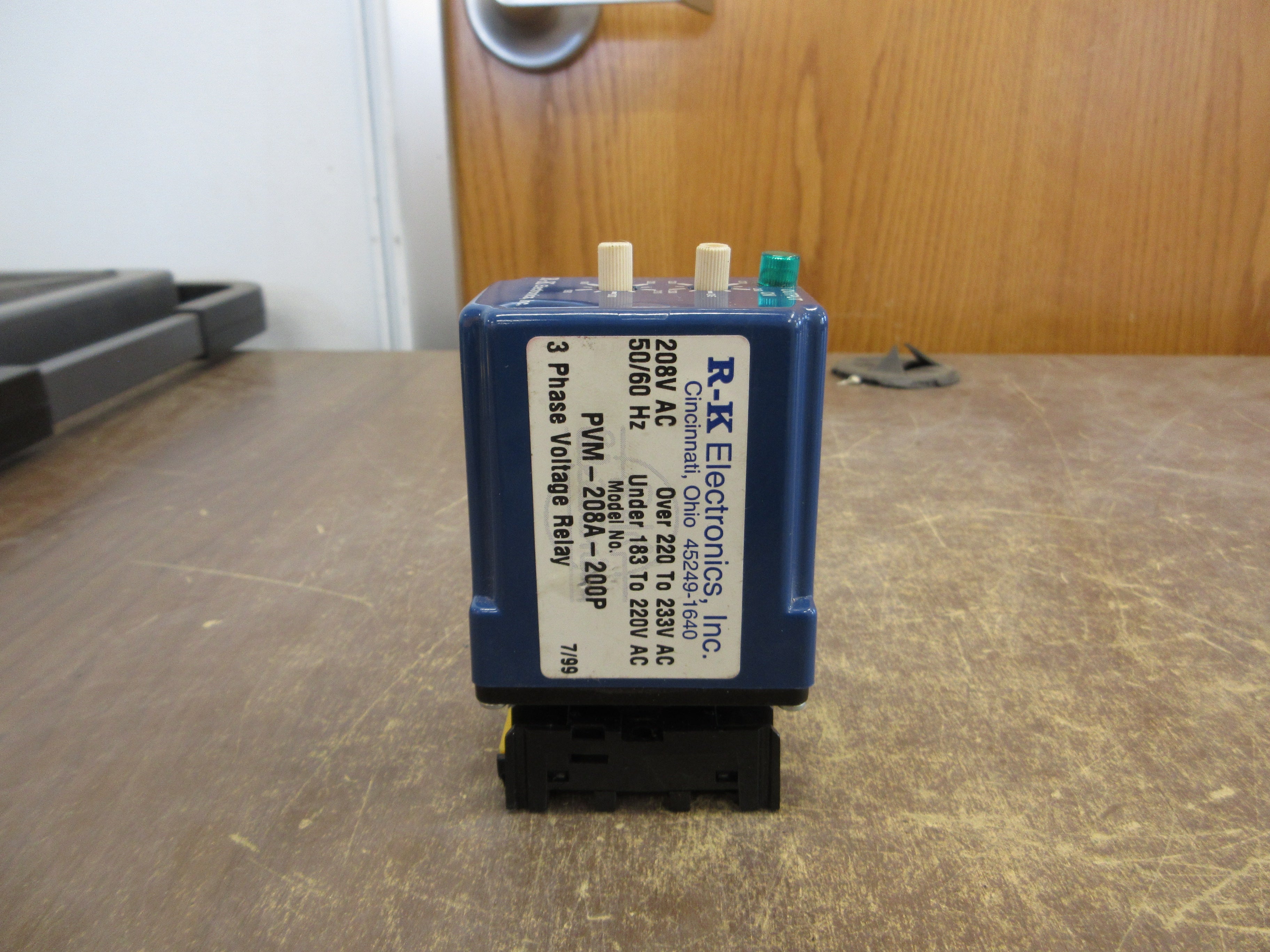 R-K Electronics 3Ph Voltage Relay PVM-208A-200P 208V 50/60Hz w/ Base Used