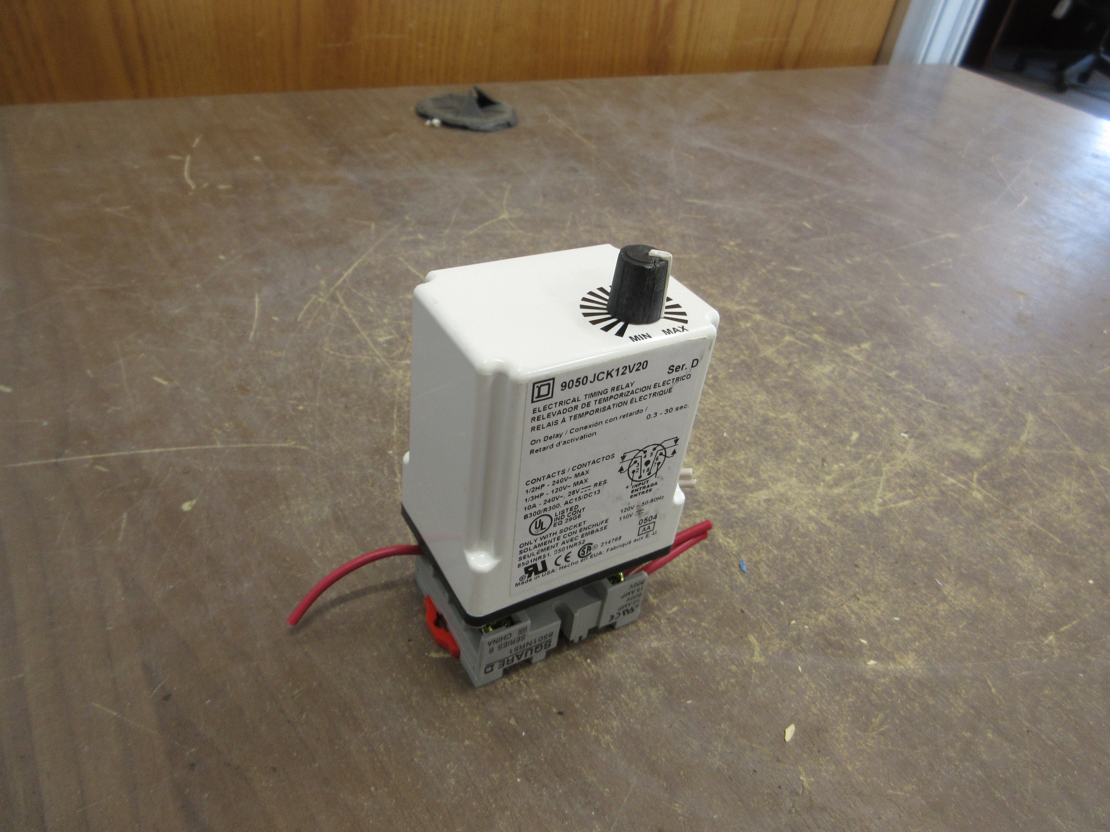 Square D Timing Relay 9050 JCK12V20 Ser. D Range: 0.3-30 Sec w/ Base Used