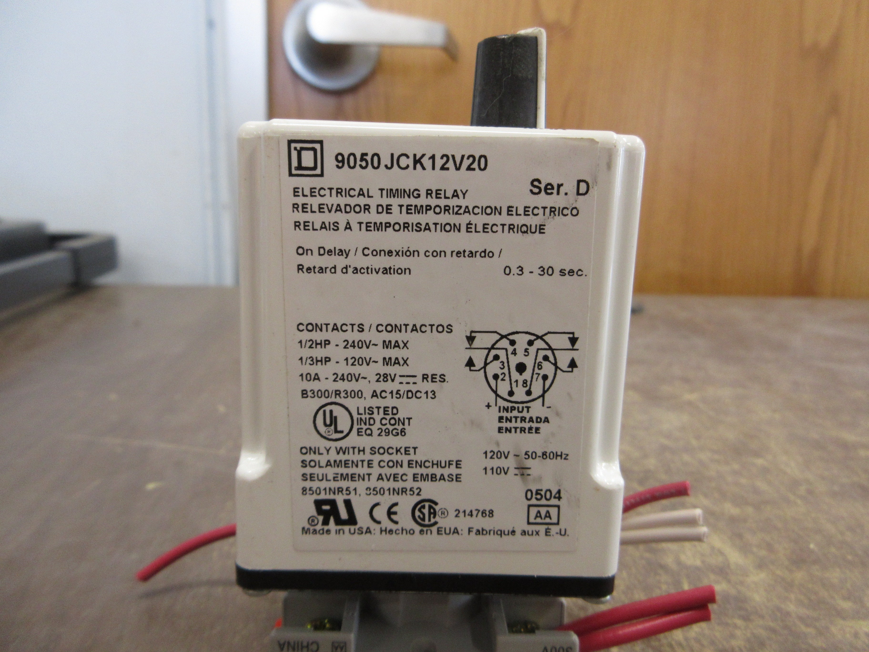 Square D Timing Relay 9050 JCK12V20 Ser. D Range: 0.3-30 Sec w/ Base Used