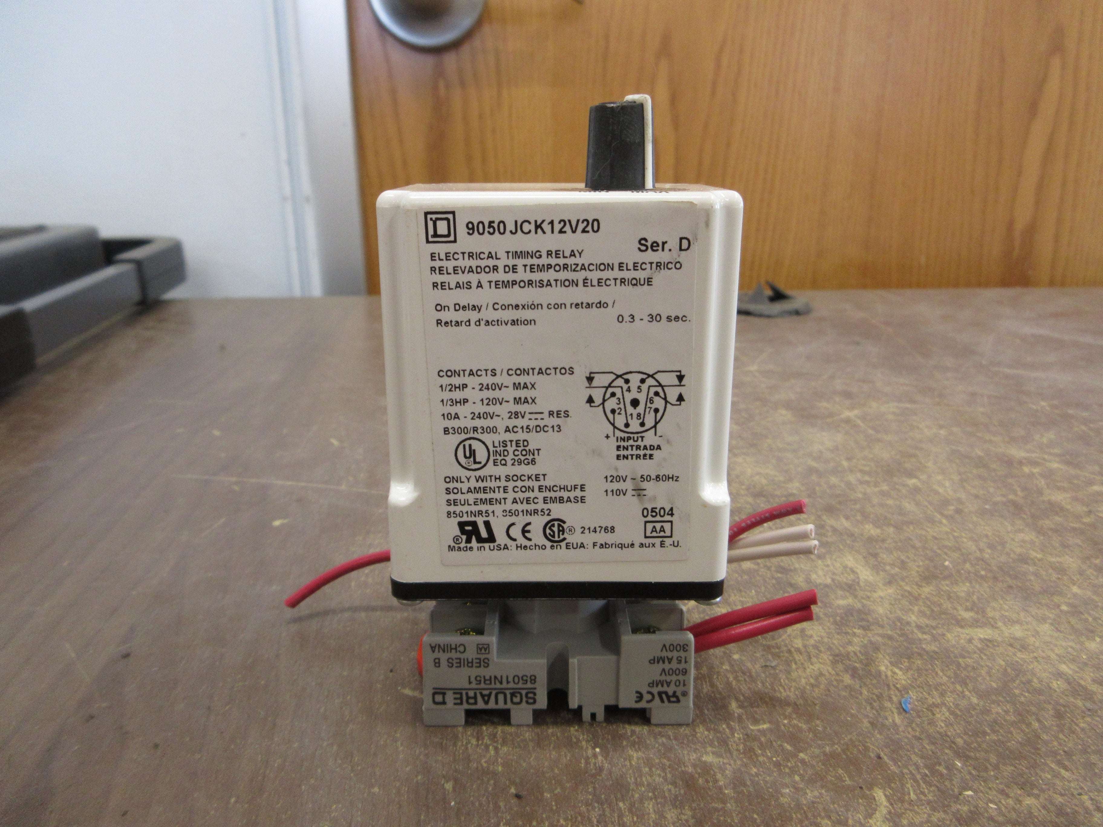 Square D Timing Relay 9050 JCK12V20 Ser. D Range: 0.3-30 Sec w/ Base Used