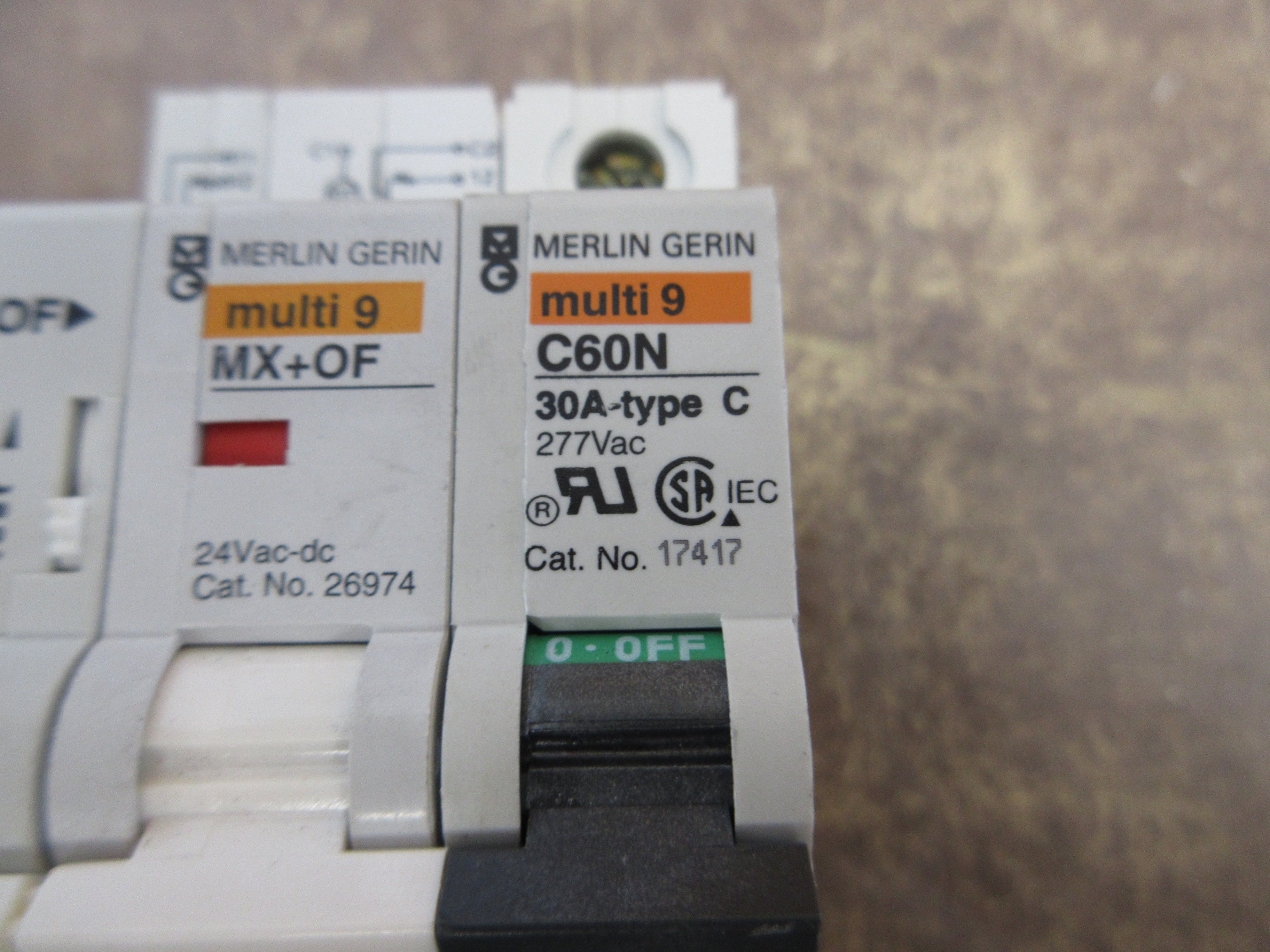 Merlin Gerin Multi 9 C60N Circuit Breaker 17417 30A 277V 1P w/ (2) Adder Poles