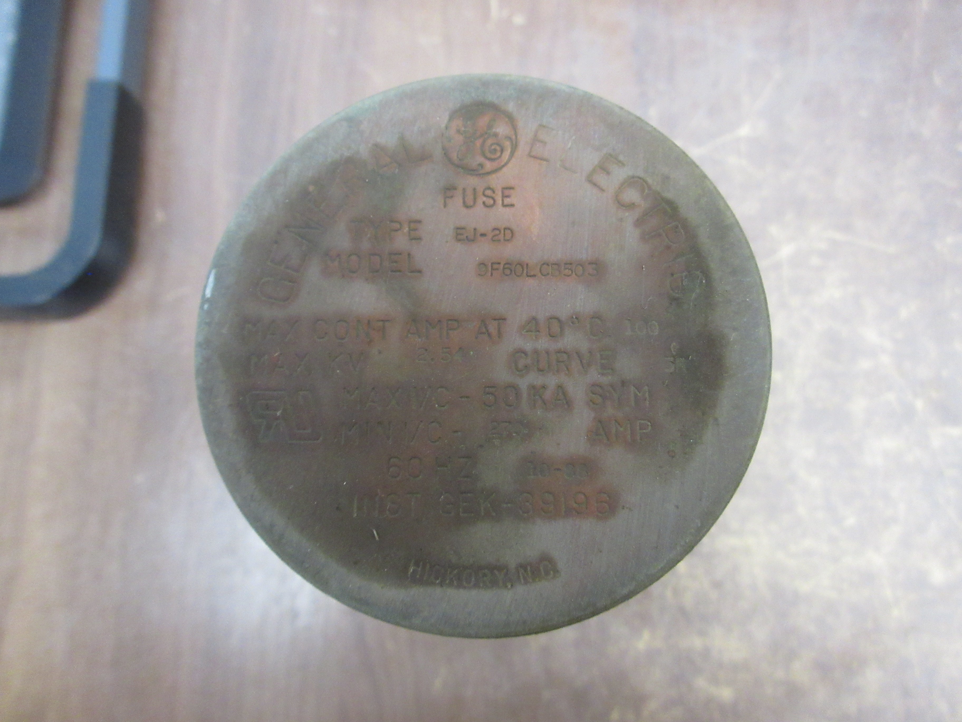 GE Type EJ-2D Fuse 9F60LCB503 100A 2.54kV 3R Curve 60Hz Used