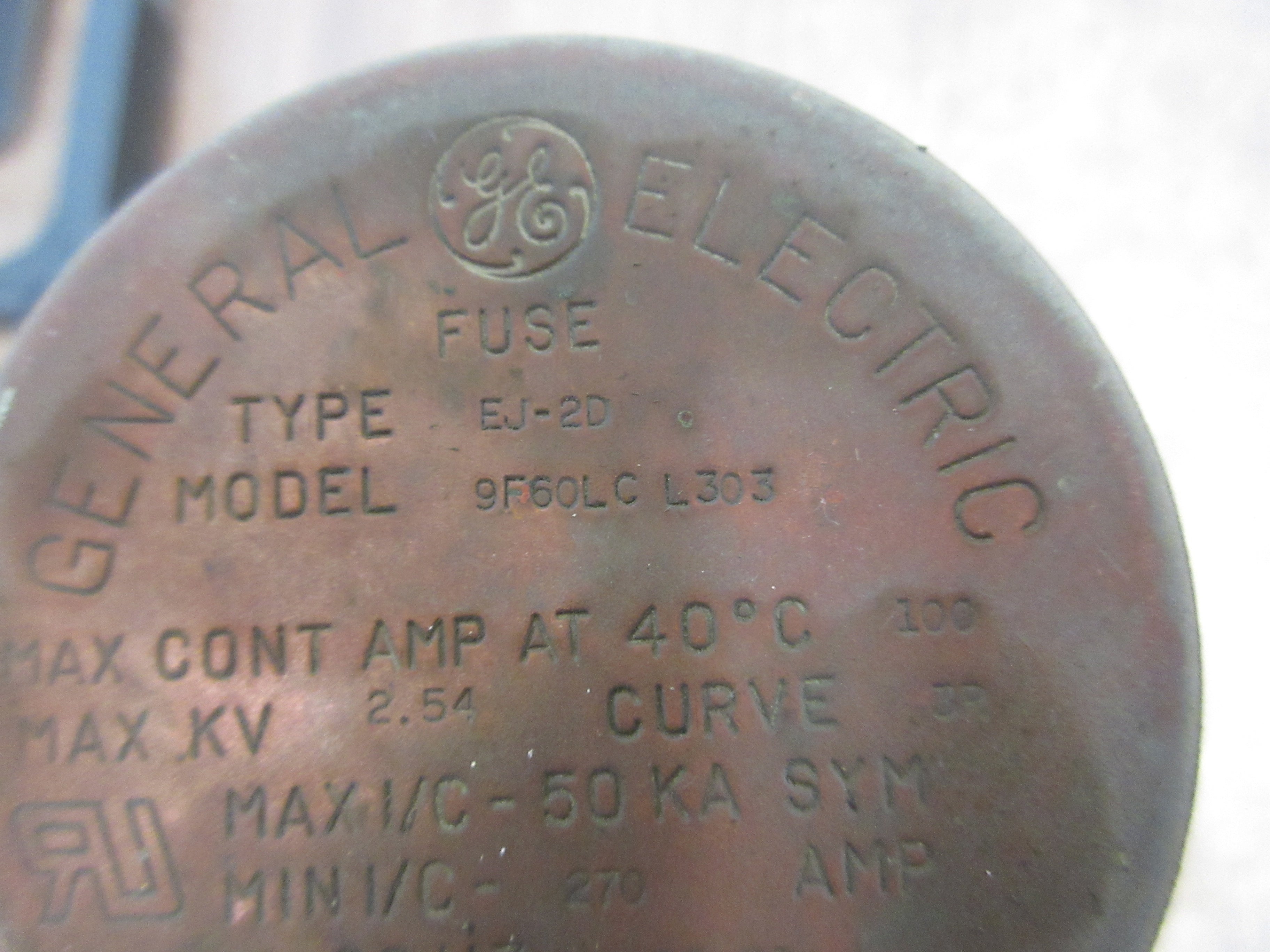 GE Type EJ-2D Fuse 9F60LCL303 100A 2.54kV 3R Curve 60Hz Used