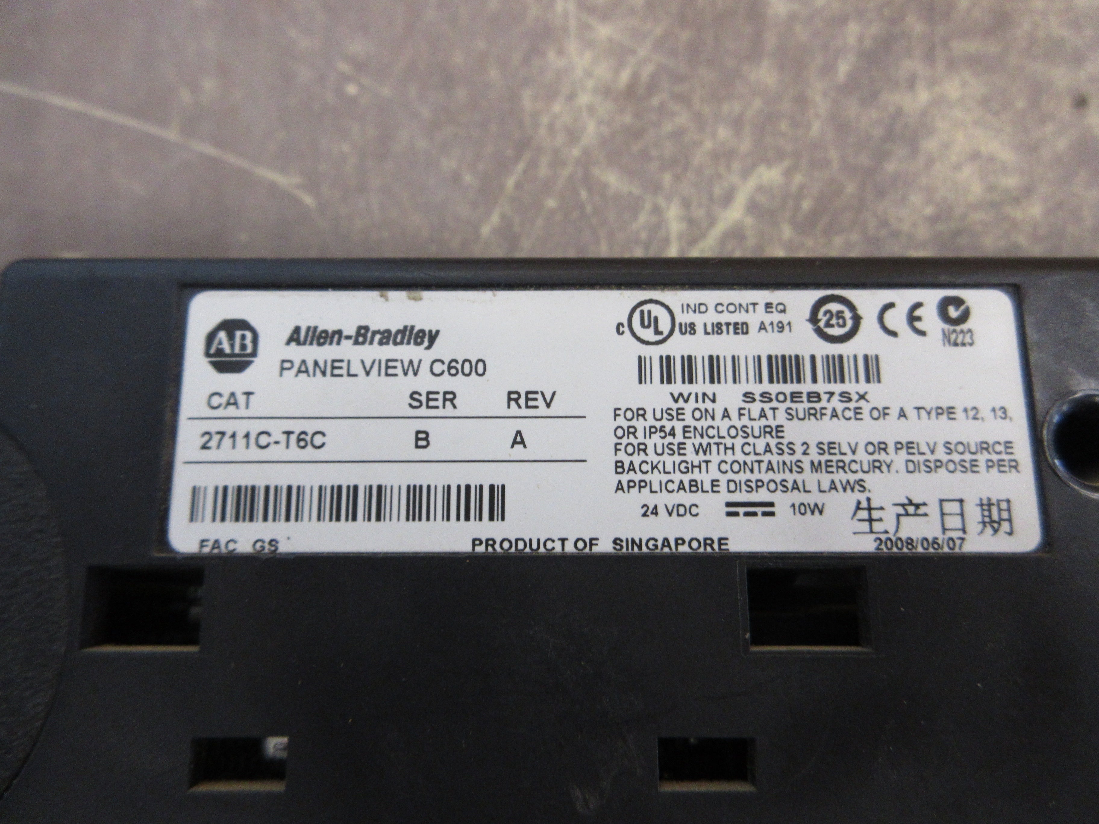Allen-Bradley PanelView C600 2711C-T6C Ser. B Rev. A *(2) Broken Mounting Clip*