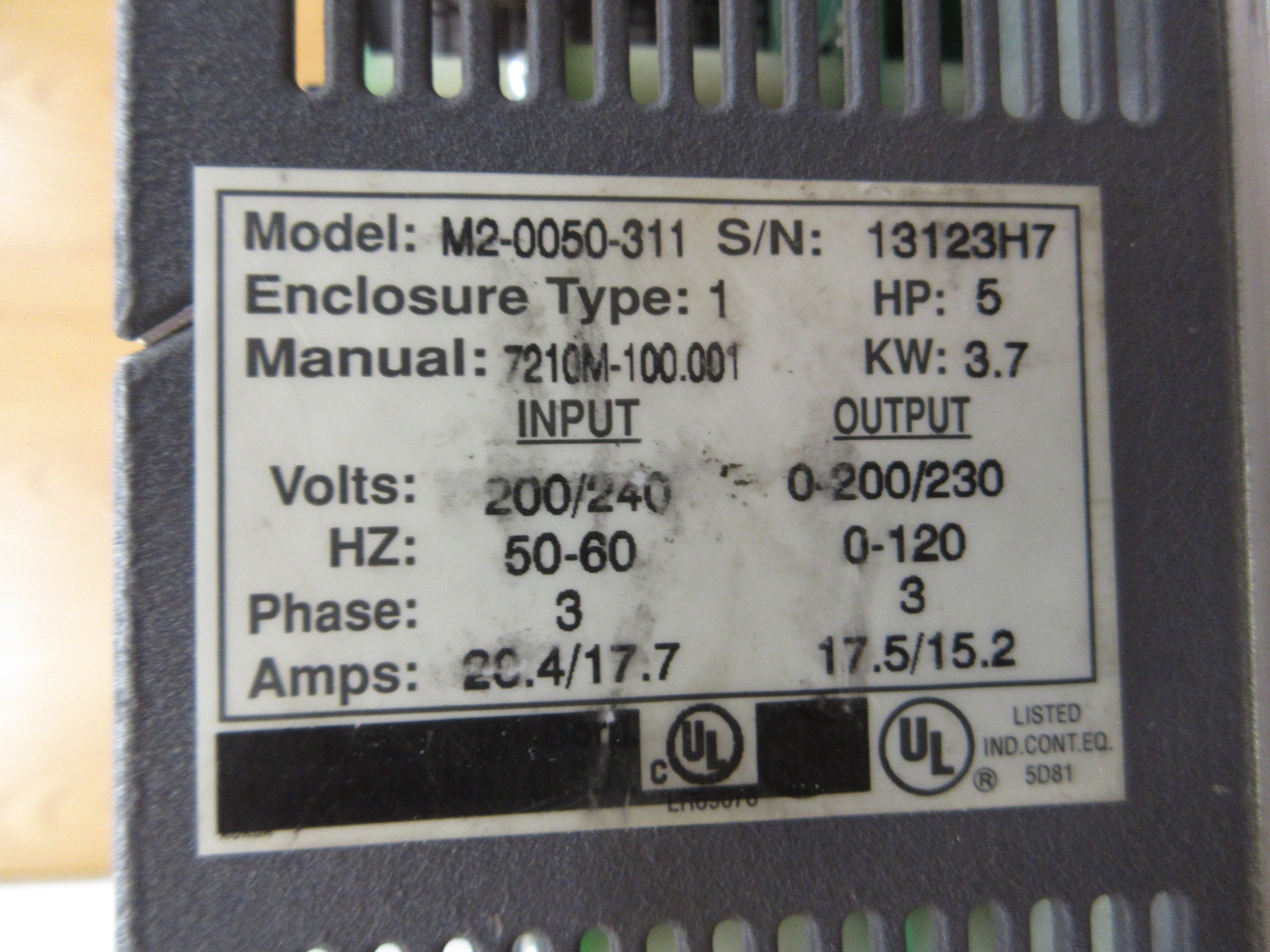 Teco Speecon 7210M AC Drive M2-0050-311 5HP 3Ph *No Cover Screws* Used