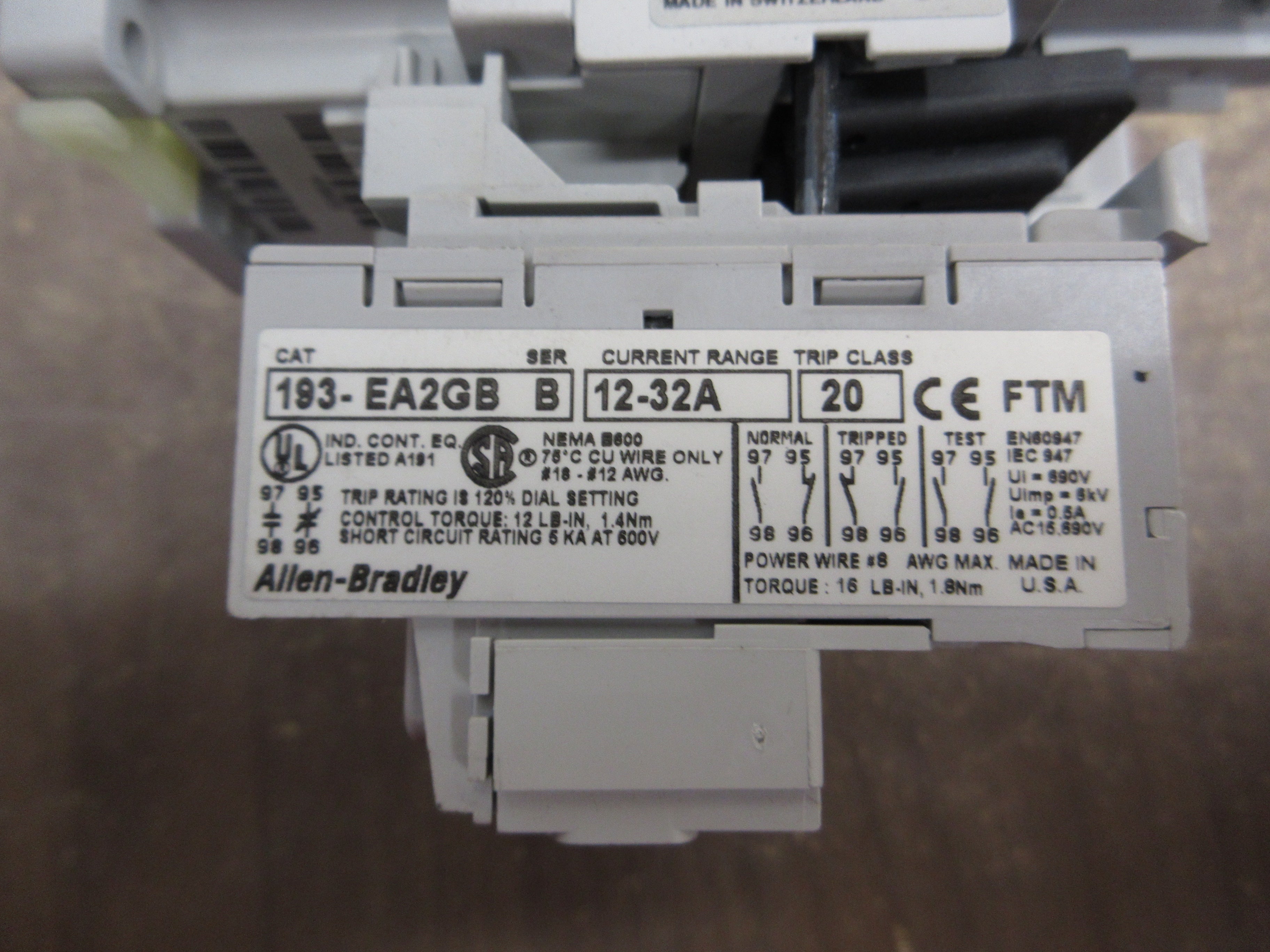 Allen-Bradley Reversing Starter 100-C23*10 / 193-EA2GB 120V Coil Trip: 12-32A