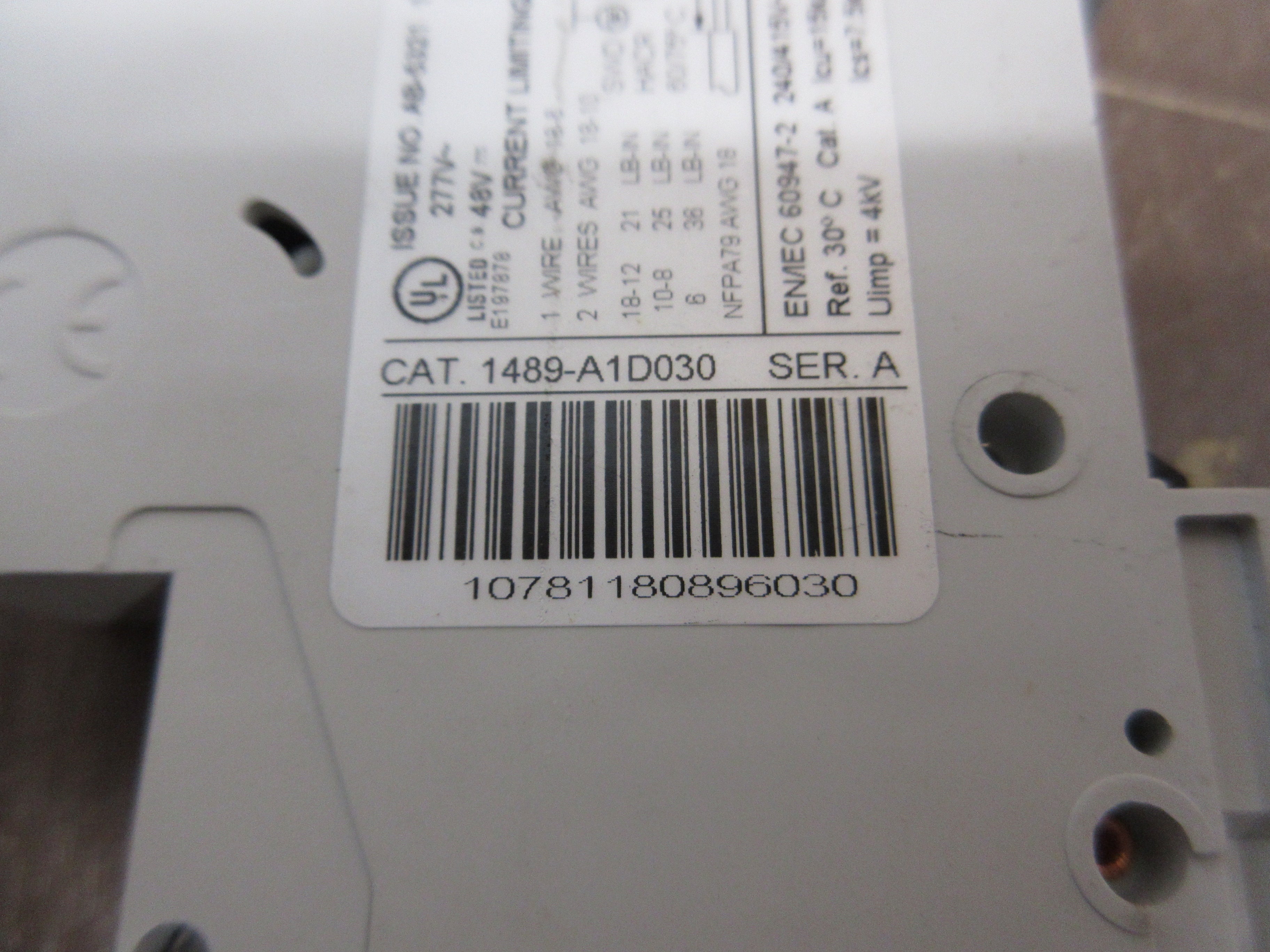 Allen-Bradley Circuit Breaker 1489-A1D030 Ser. A 3A 277V 1P *Lot of 2* Used
