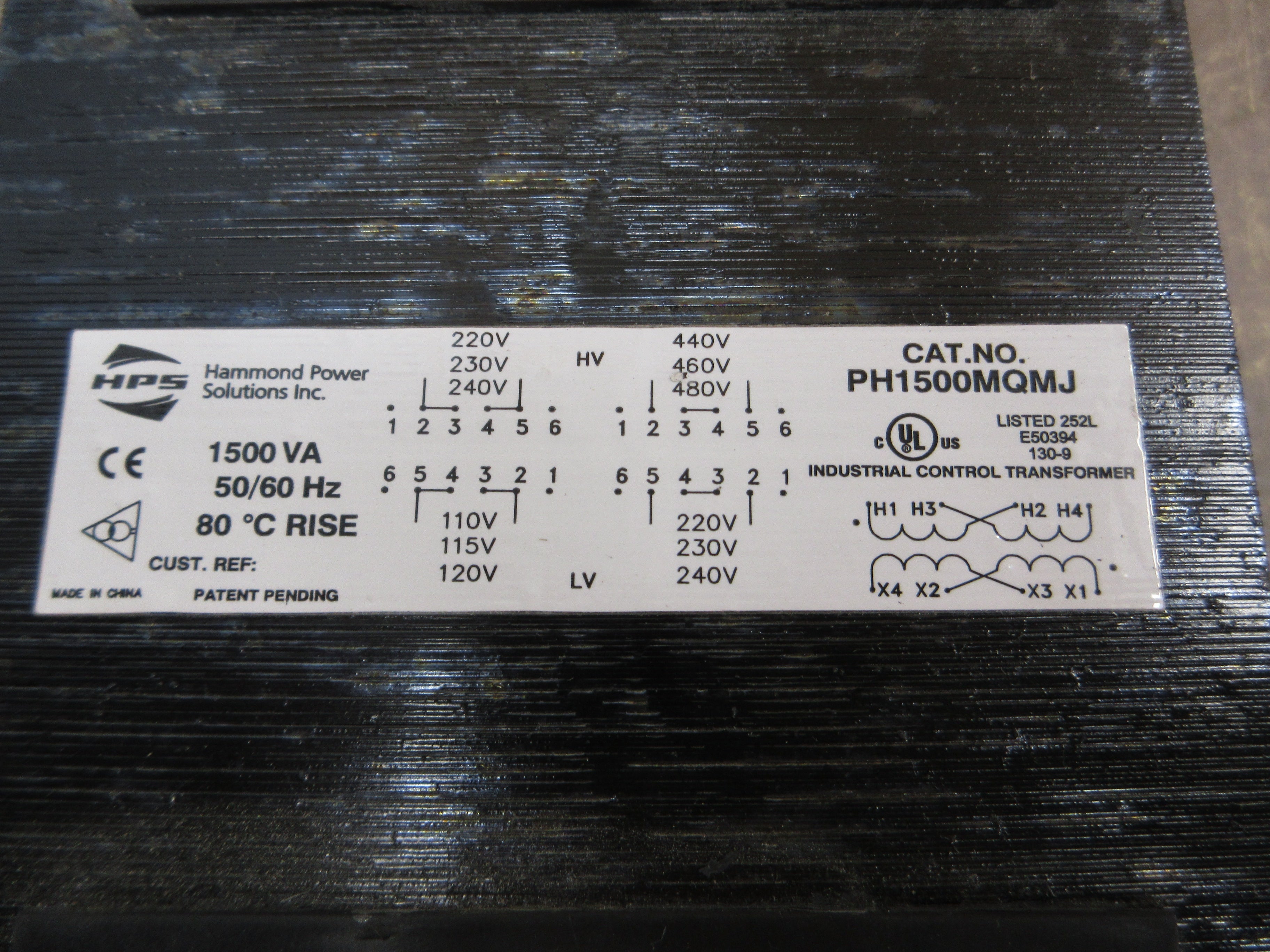 Hammond Control Transformer PH1500MQMJ 1500VA Pri: 240/480V Sec: 120/240V Used