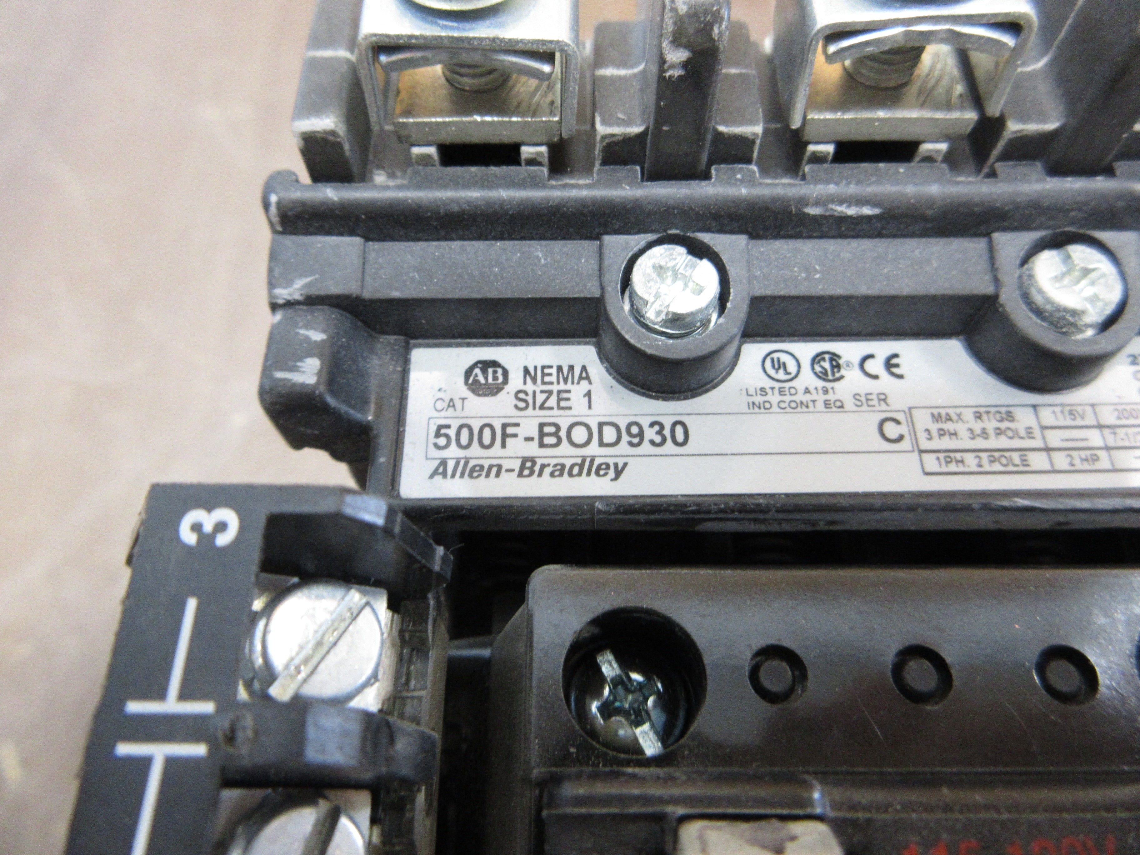 Allen-Bradley Size 1 Starter 500F-BOD930/592-EC2CC 115-120V Coil Used