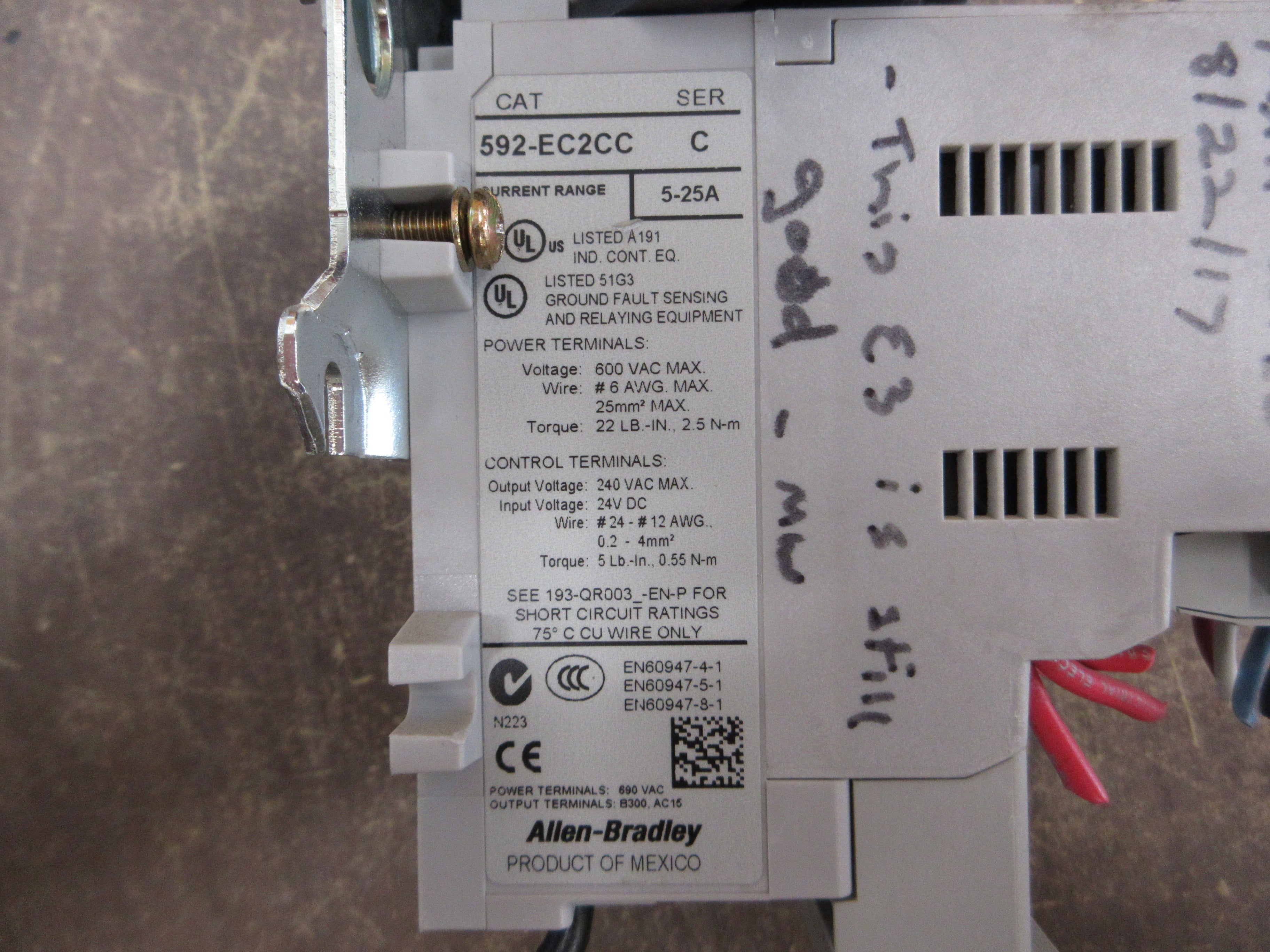 Allen-Bradley Size 1 Starter 500F-BOD930/592-EC2CC 115-120V Coil Used