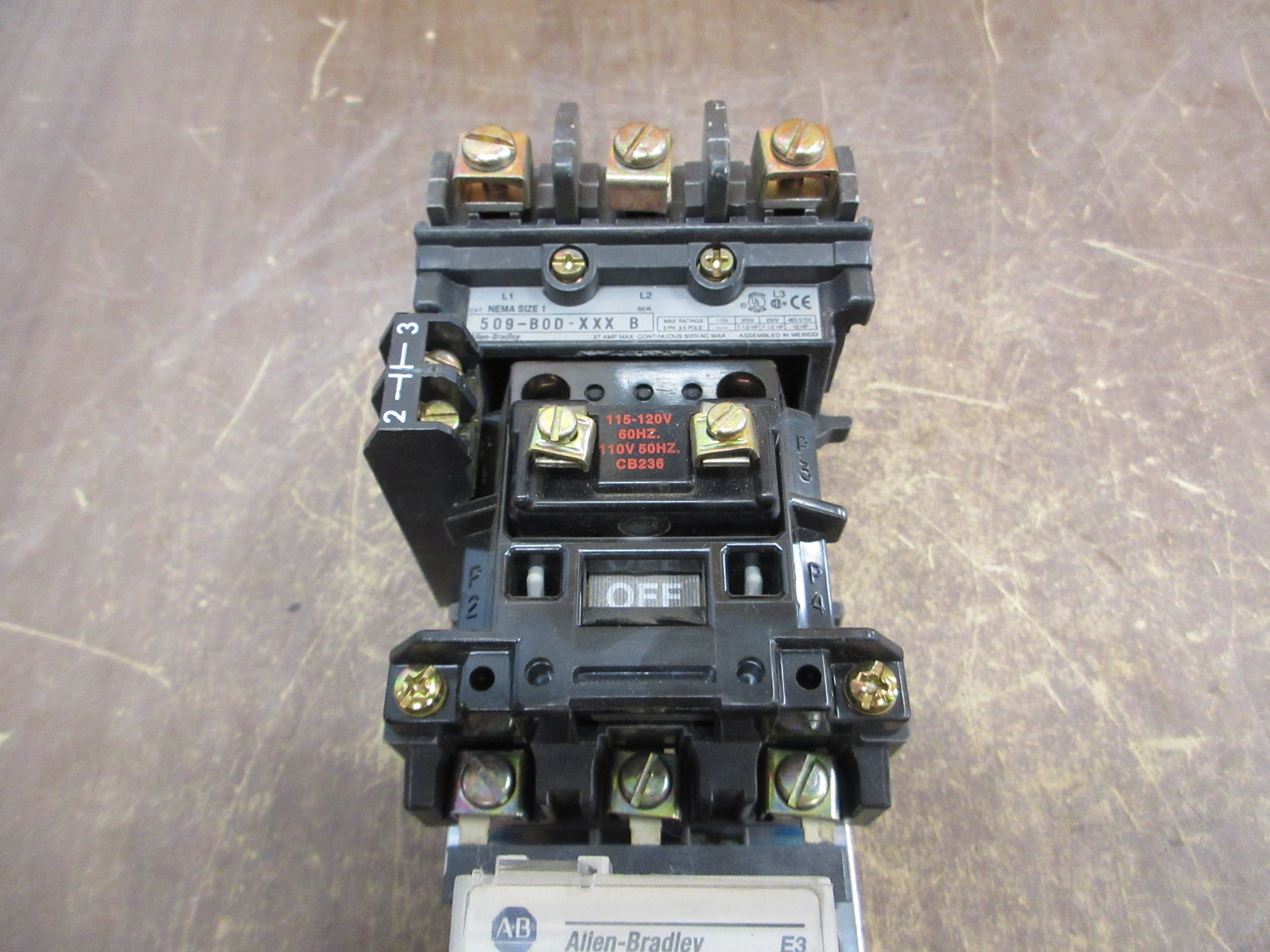 Allen-Bradley Size 1 Starter 509-BOD-XXX/592-EC1BC 115-120V Coil Trip: 3-15A