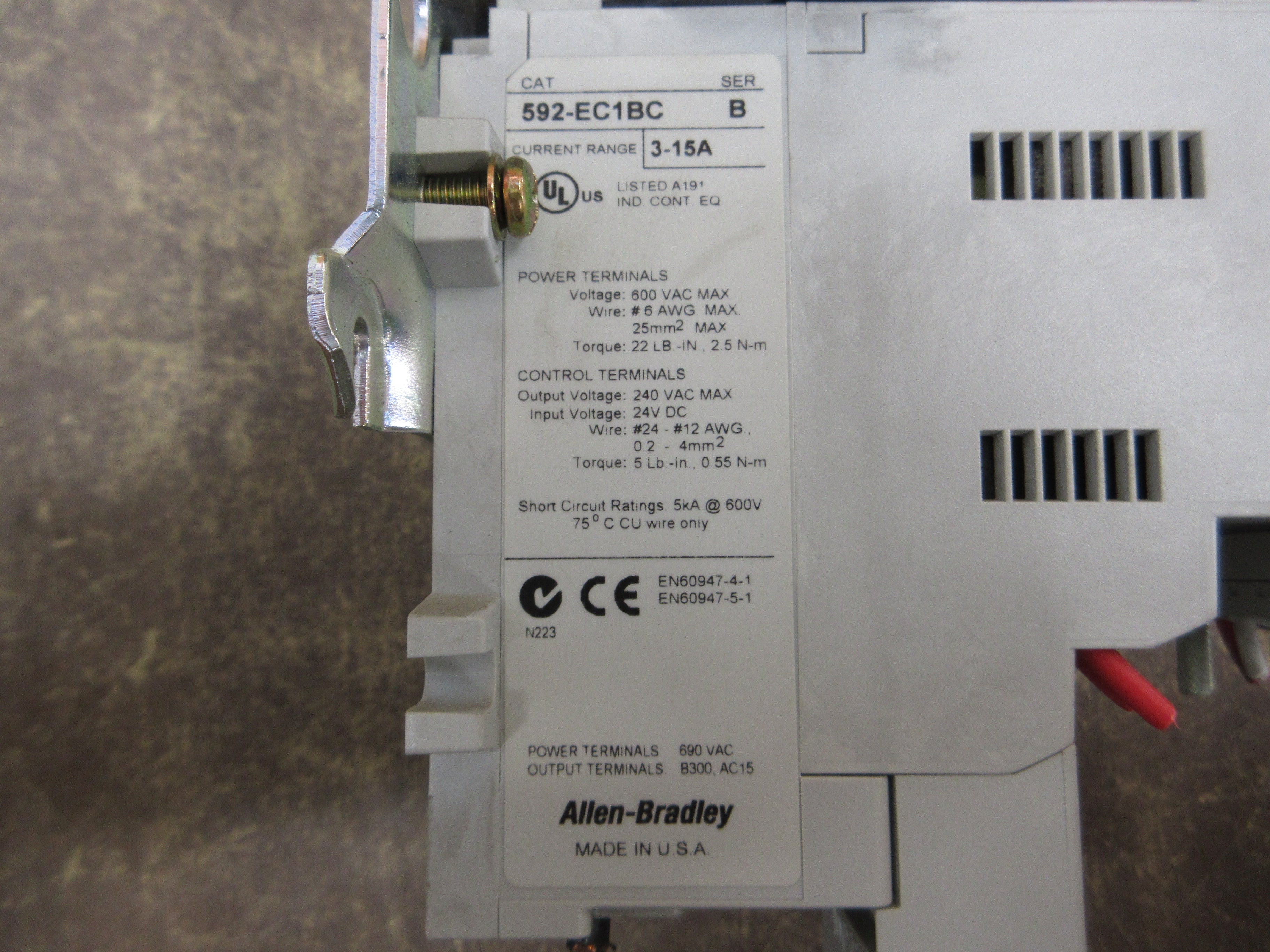 Allen-Bradley Size 1 Starter 509-BOD-XXX/592-EC1BC 115-120V Coil Trip: 3-15A