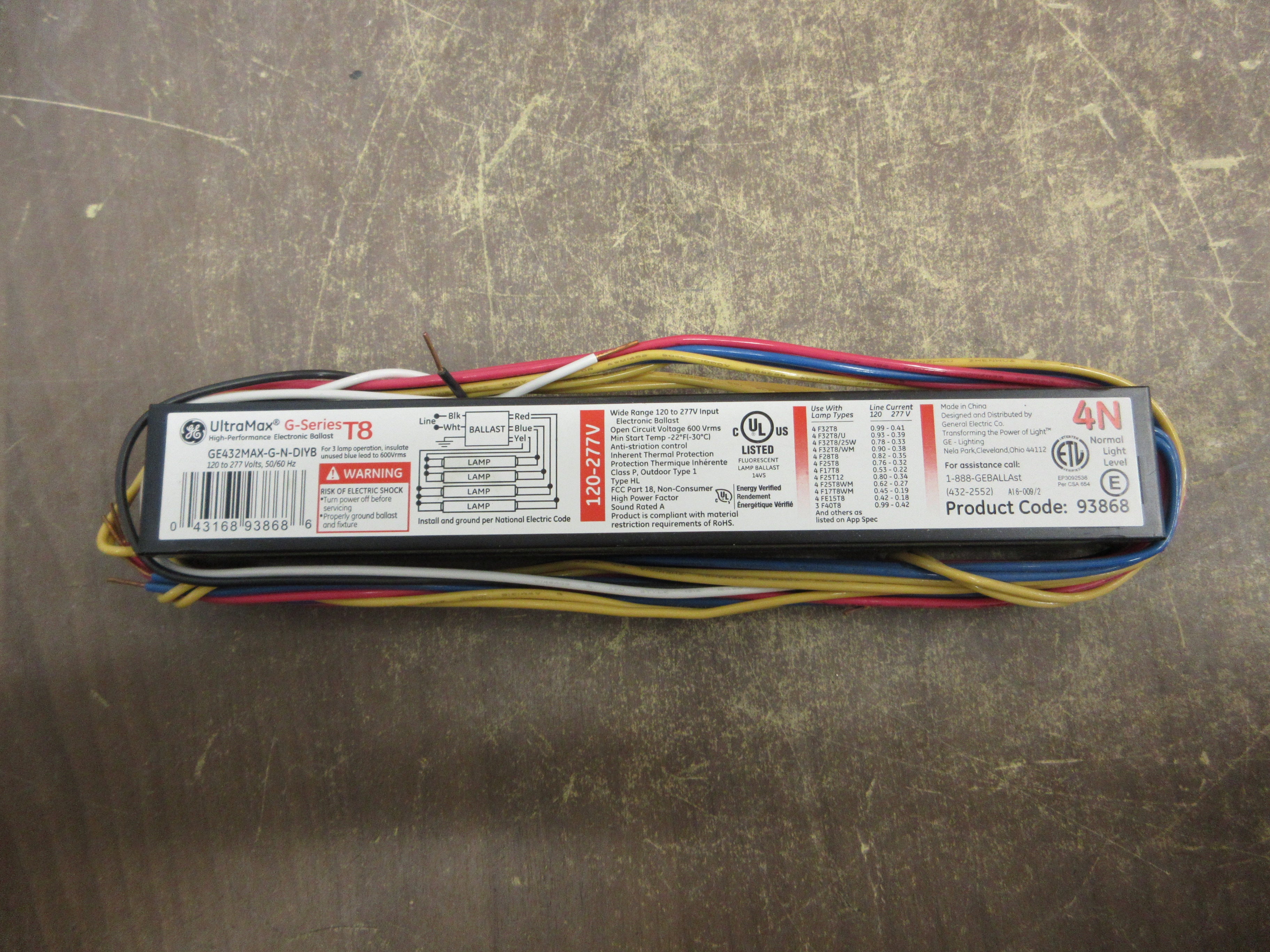 GE UltraMax G-Series T8 Electronic Ballast GE432MAX-G-N-DIYB 120-277V 50/60Hz