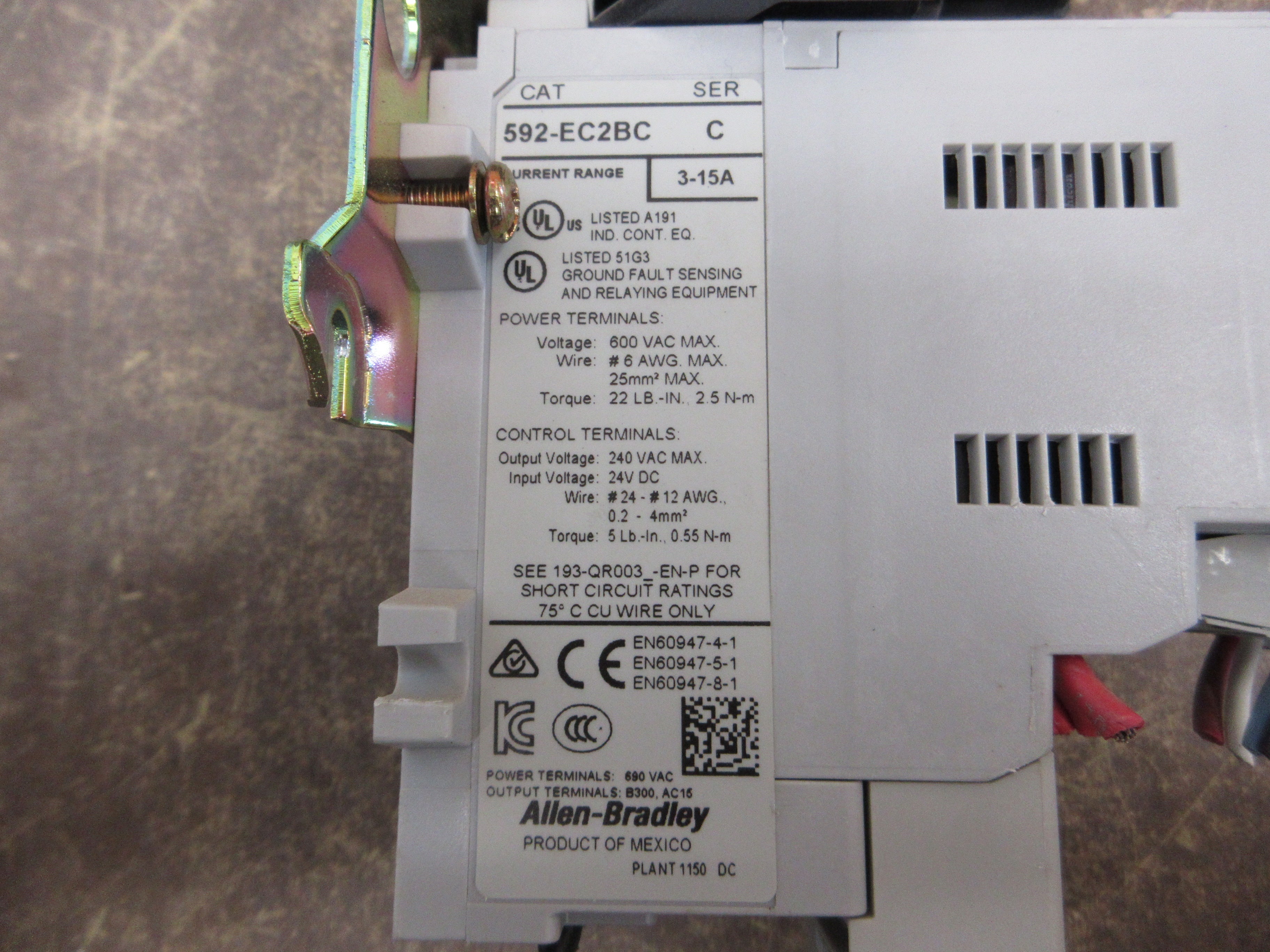 Allen-Bradley Size 1 Starter 509-BOD-XXX / 592-EC2BC 115-120V Coil Trip: 3-15A