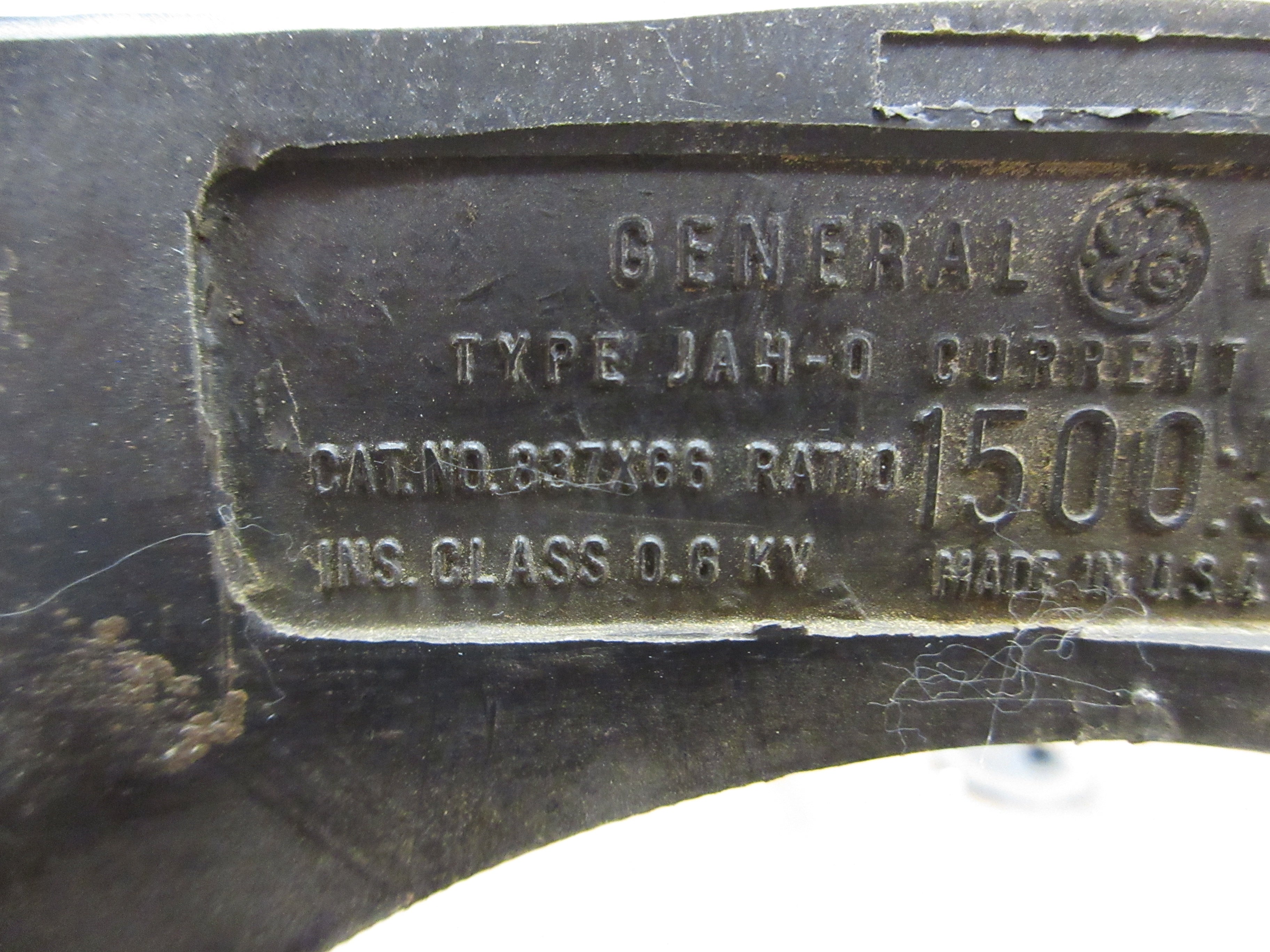 GE Type JAH-0 Current Transformer 837X66 Ratio 1500:5A 600V 25-400Hz Used