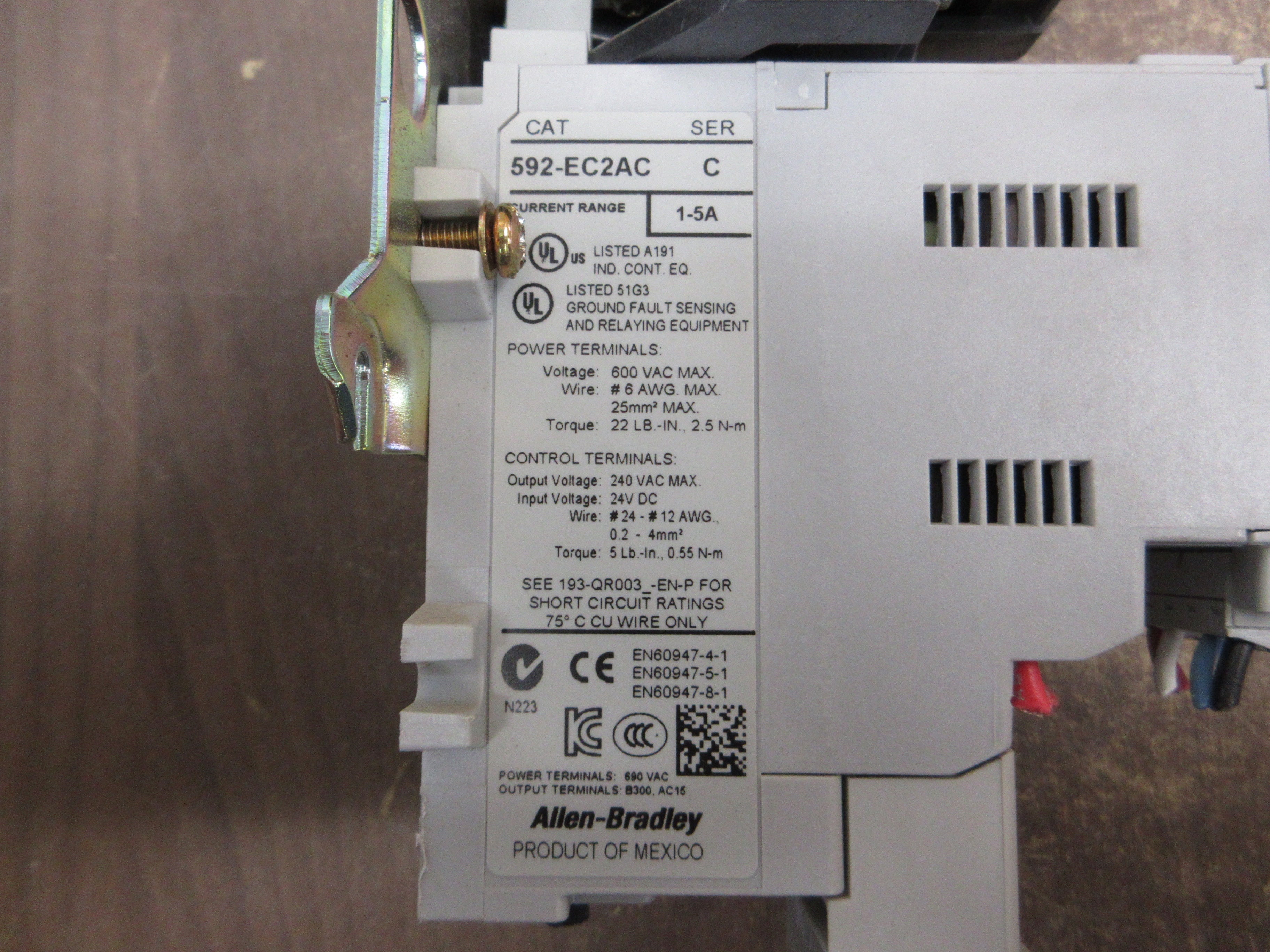 Allen-Bradley Size 1 Starter 509-BOD-XXX / 592-EC2AC 115-120V Coil Trip: 1-5A