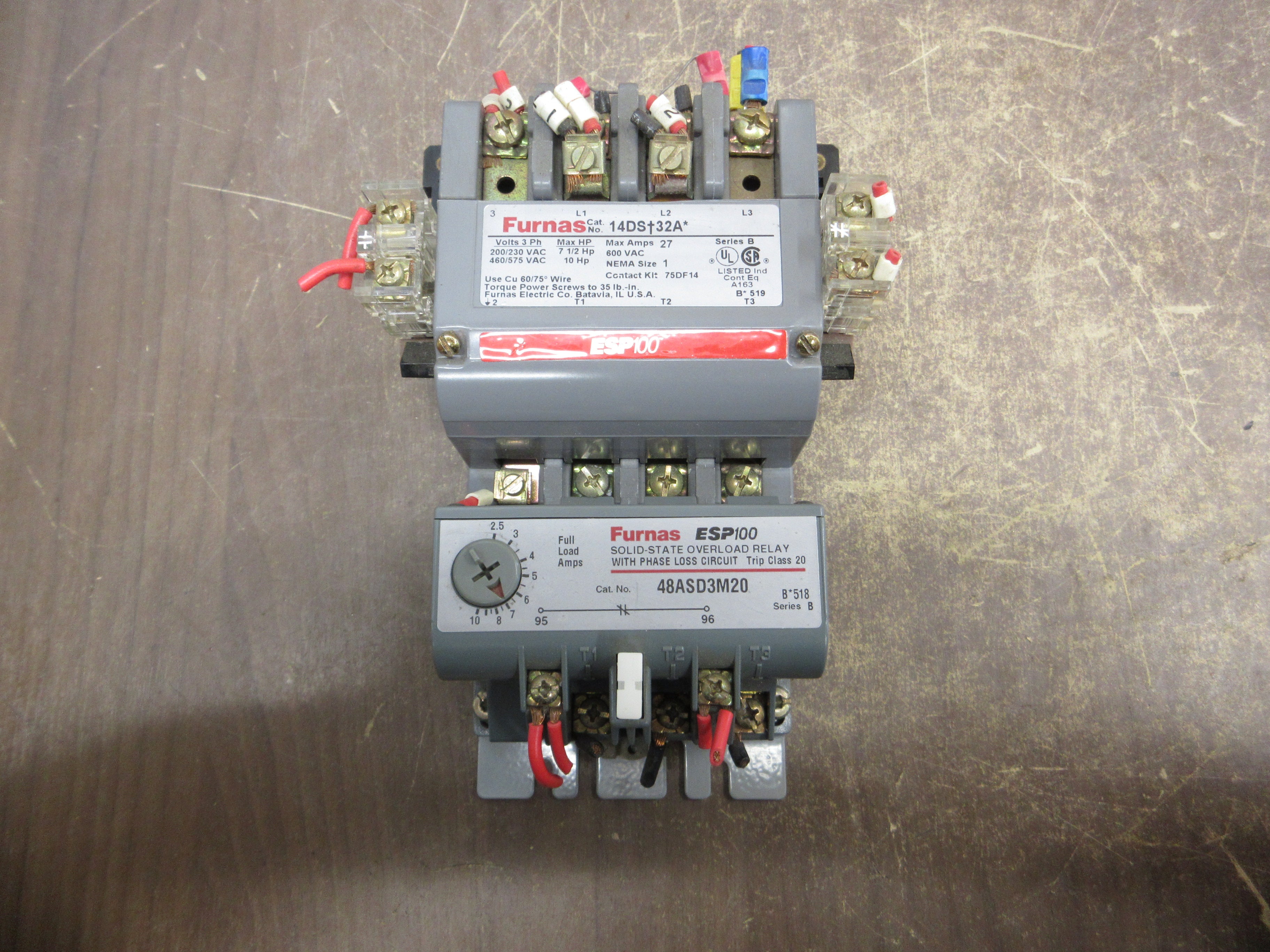 Furnas ESP100 Size 1 Starter 14DS+32A* / 48ASD3M20 120V Coil Trip: 2.5-10A Used