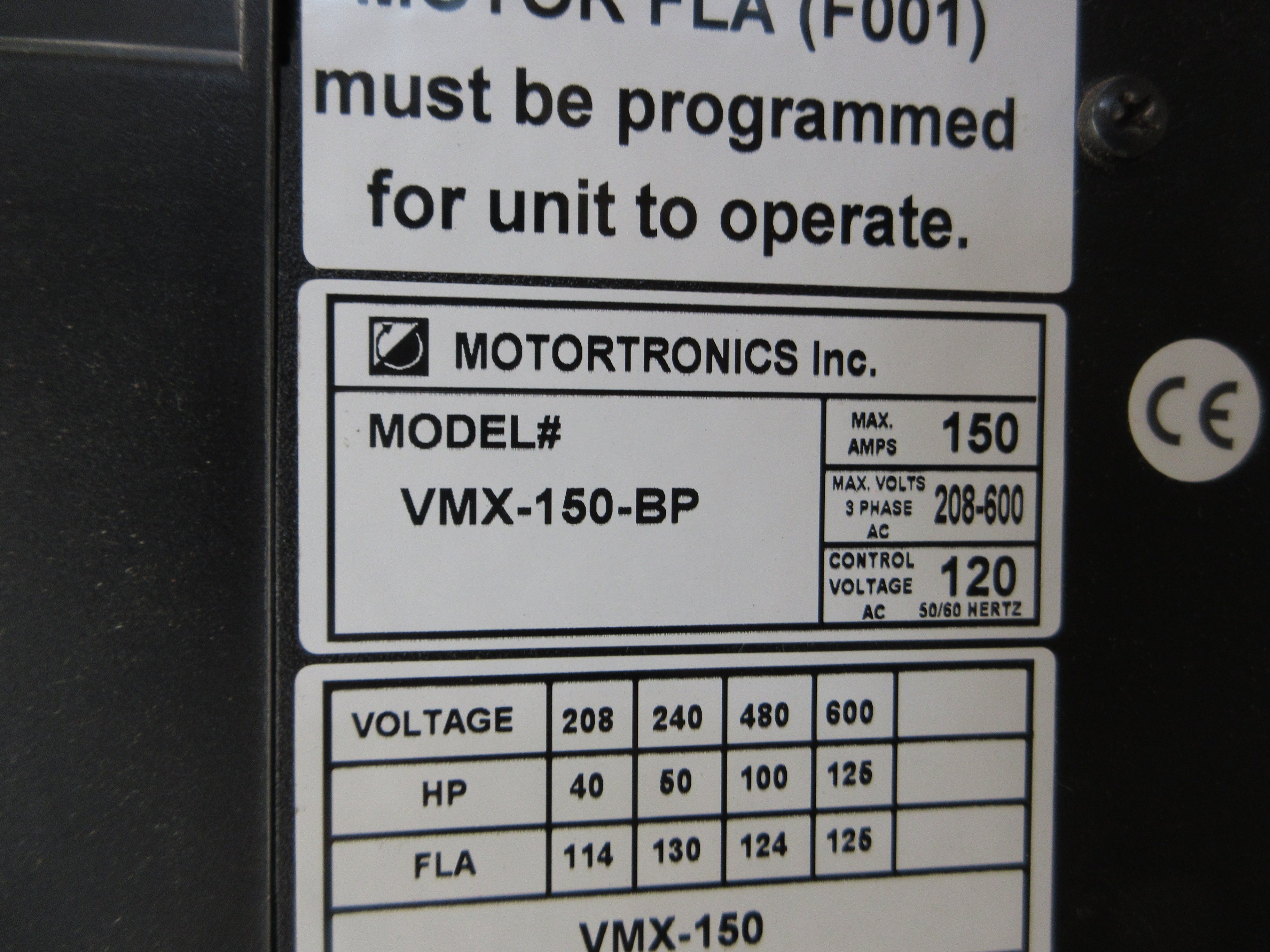 Motortronics VMX Series Soft Start VMX-150-BP 125HP 208-600V 3Ph Used