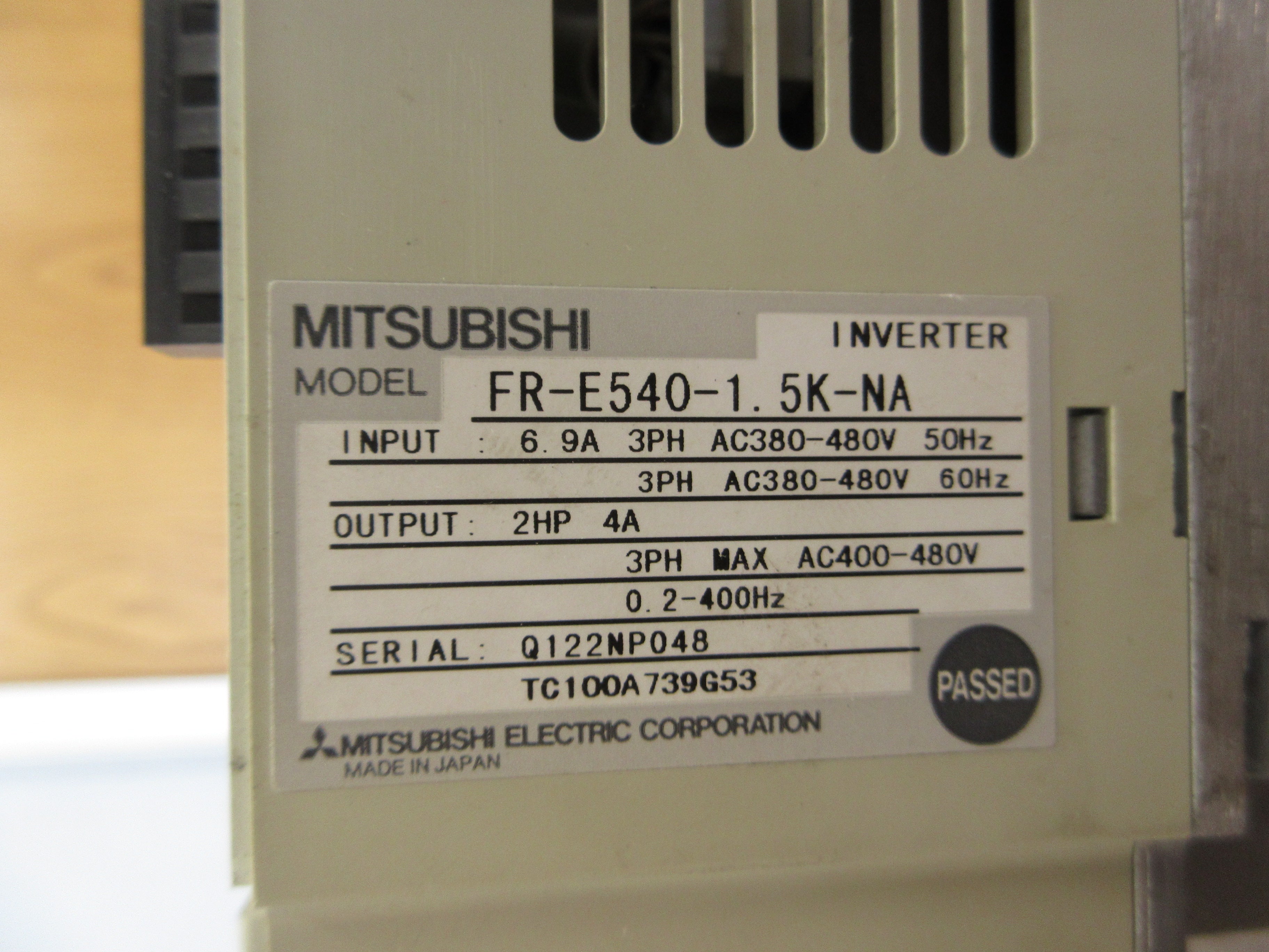 Mitsubishi E500 AC Drive FR-E540-1.5K-NA 2HP 3Ph w/ Keypad Used