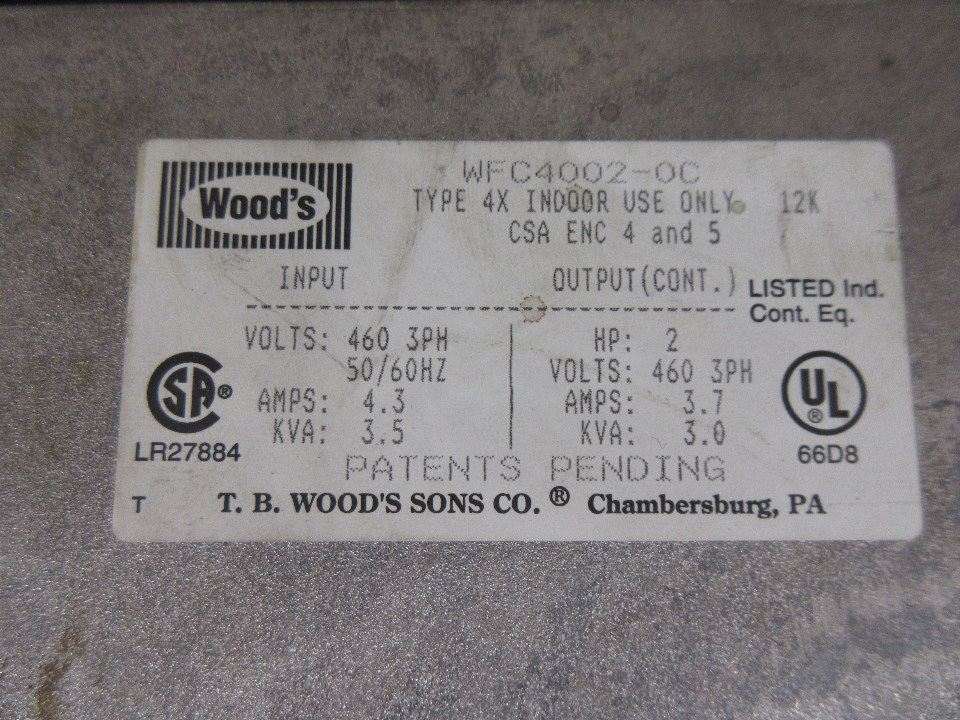 TB Wood's E-Trac AC Drive WFC4002-0C 2HP 3Ph Used