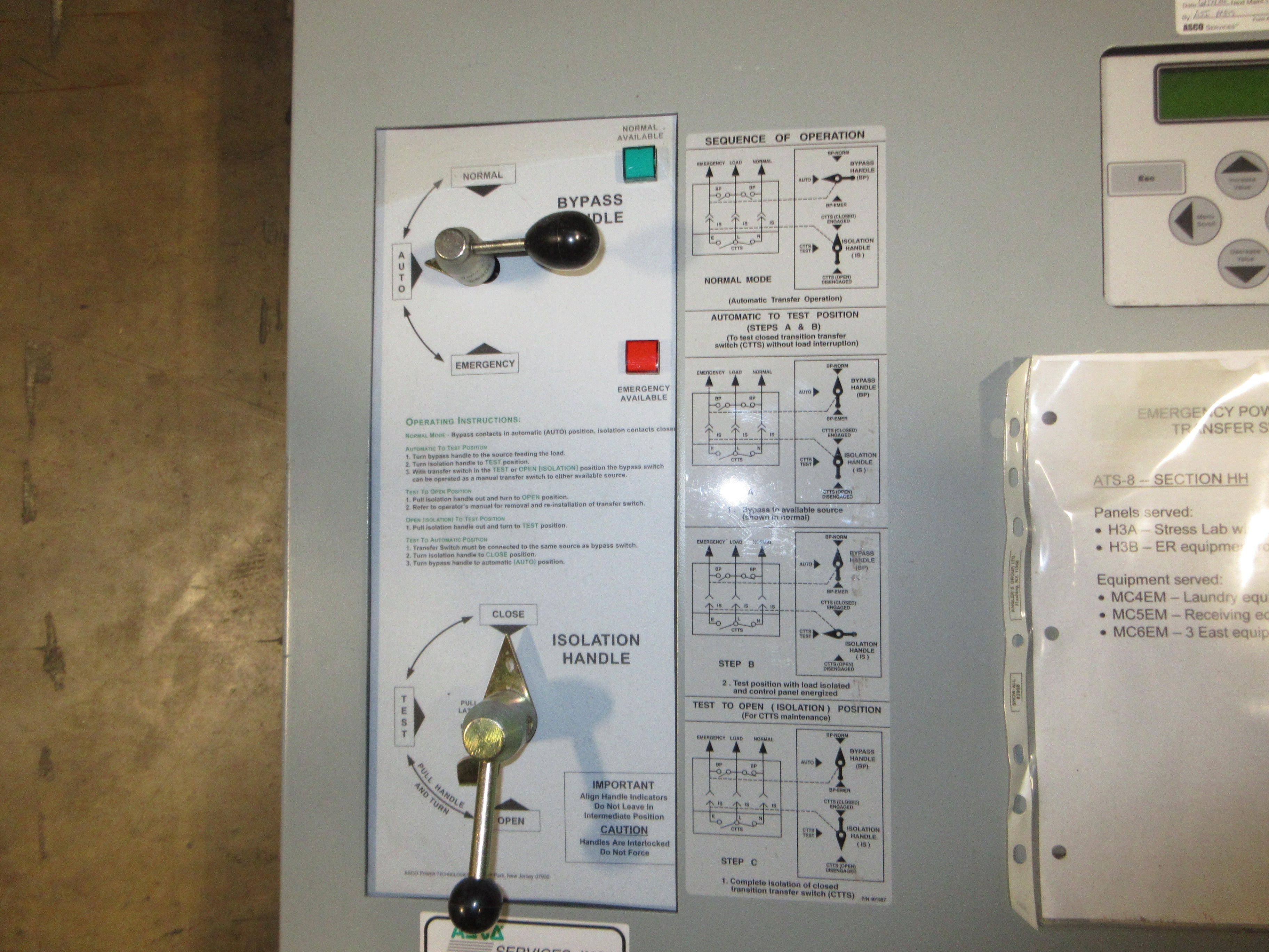 Asco 7000 Series Automatic Transfer Switch w/ Bypass E7ACTBA30400N50C 400A Used