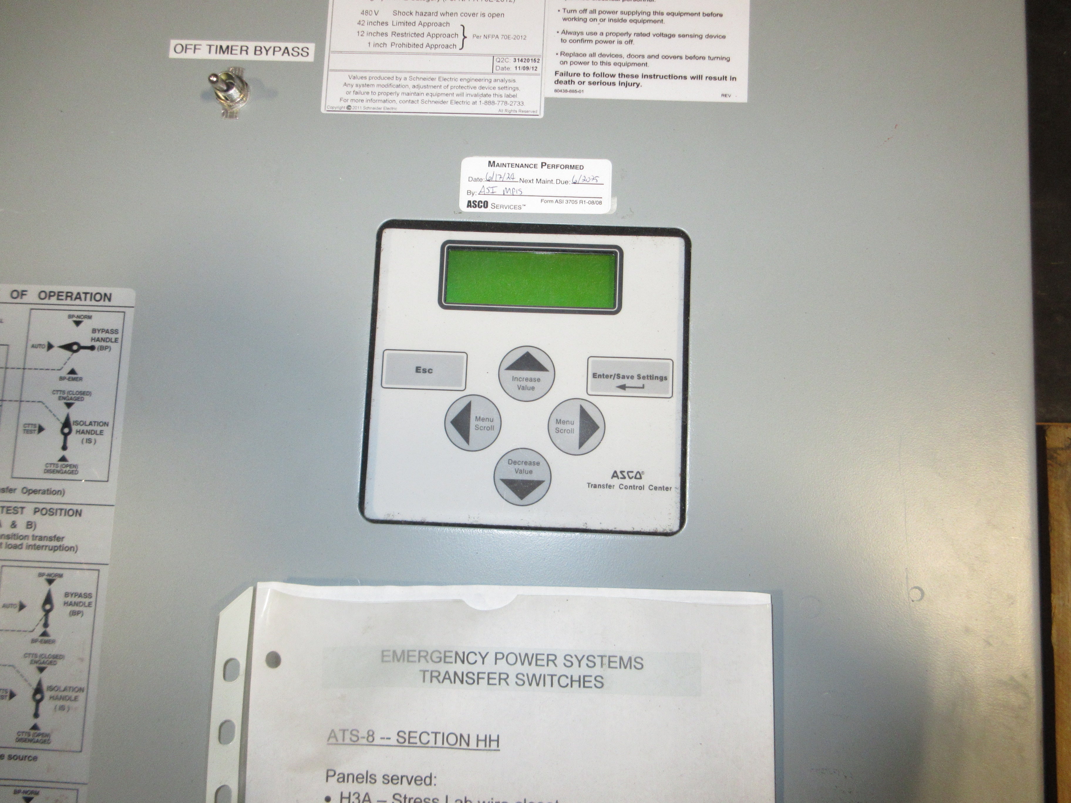 Asco 7000 Series Automatic Transfer Switch w/ Bypass E7ACTBA30400N50C 400A Used