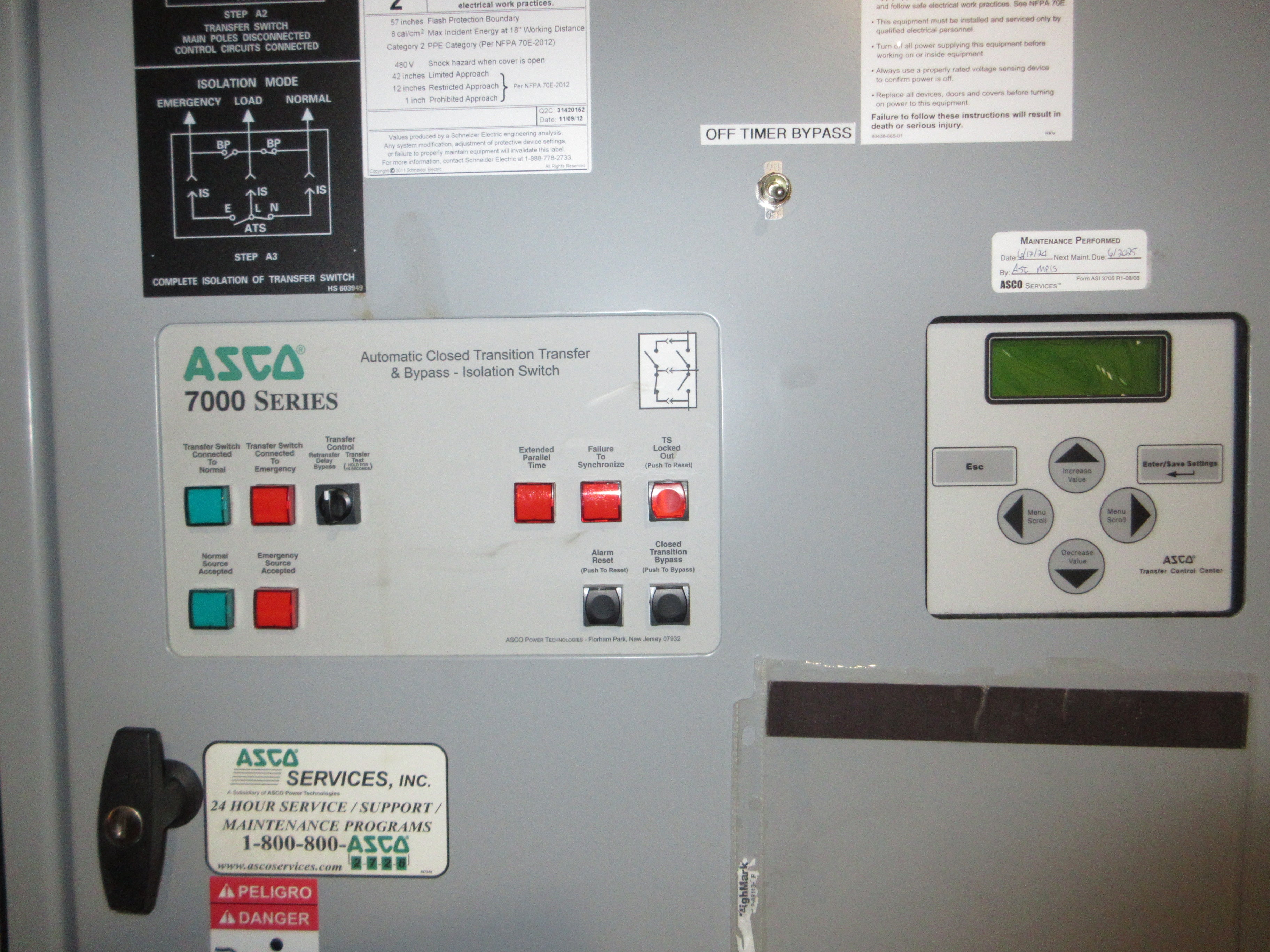 Asco 7000 Series Automatic Transfer Switch w/ Bypass H7ACTBA30800N50C 800A Used