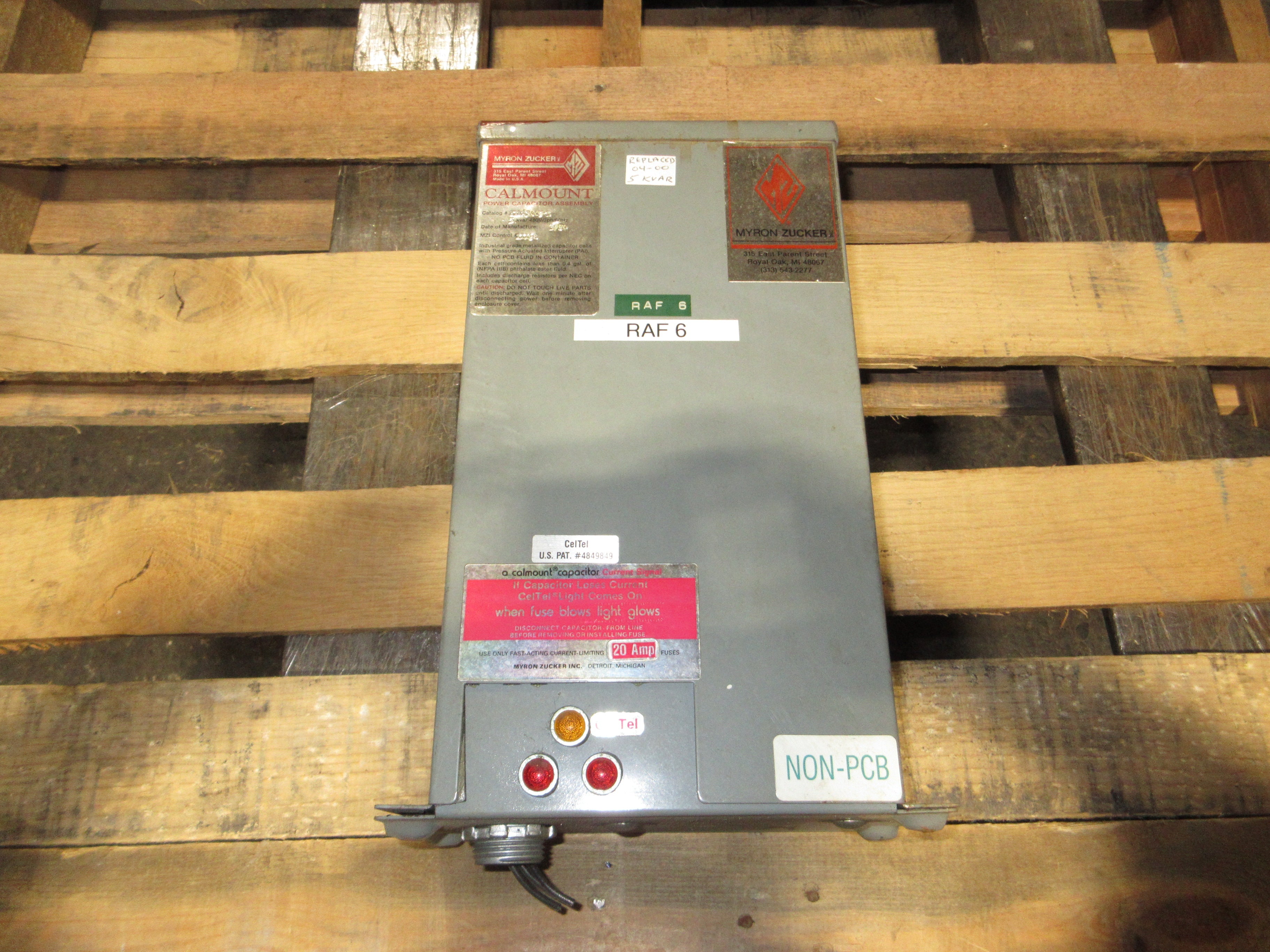 Myron Zucker Calmount Capacitor KIM43005-3 5kVAR 480V 3Ph 60Hz Used