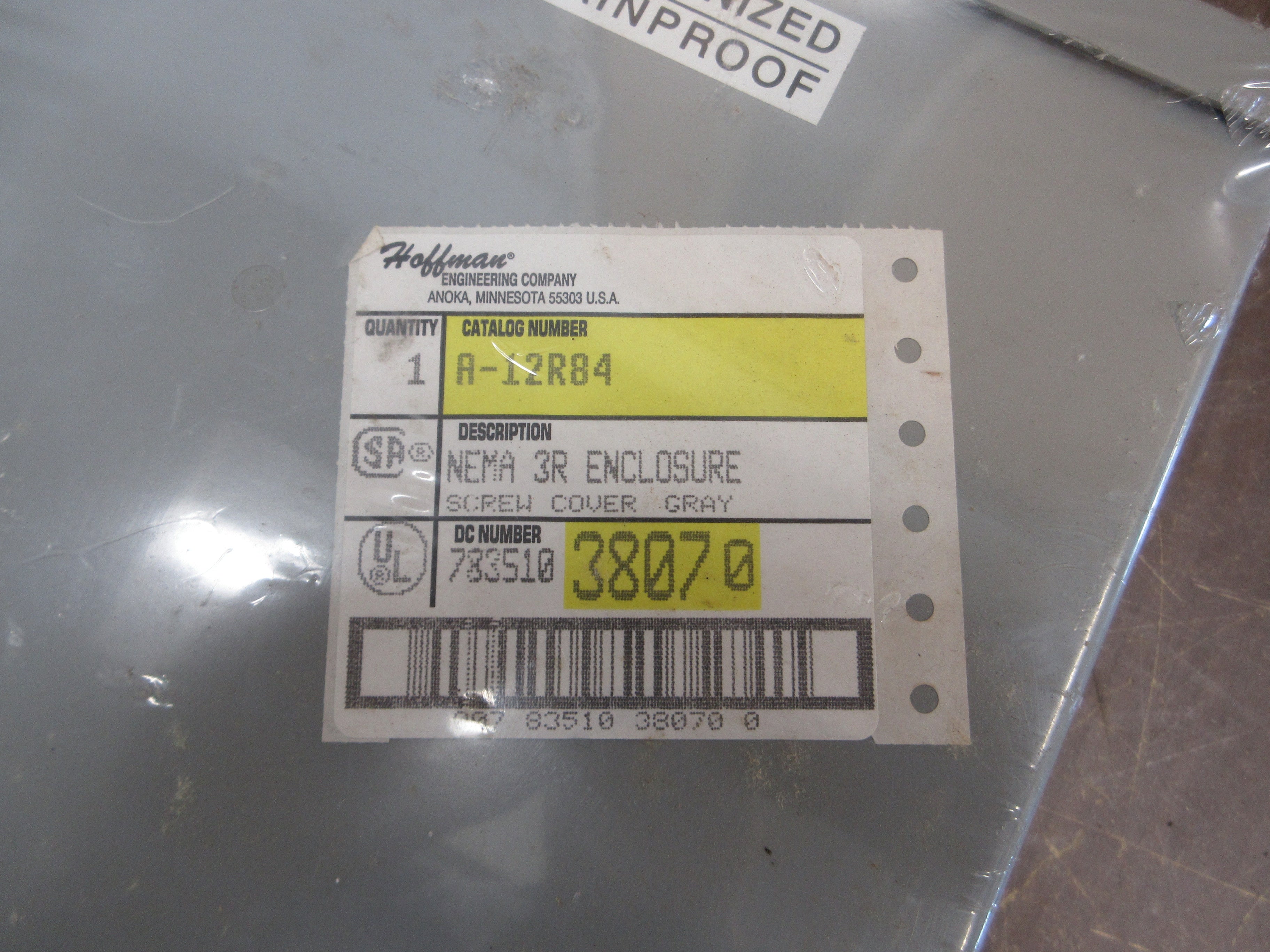 Hoffman Nema 3R Enclosure A-12R84 Size: 12" x 8" x 4" New Surplus