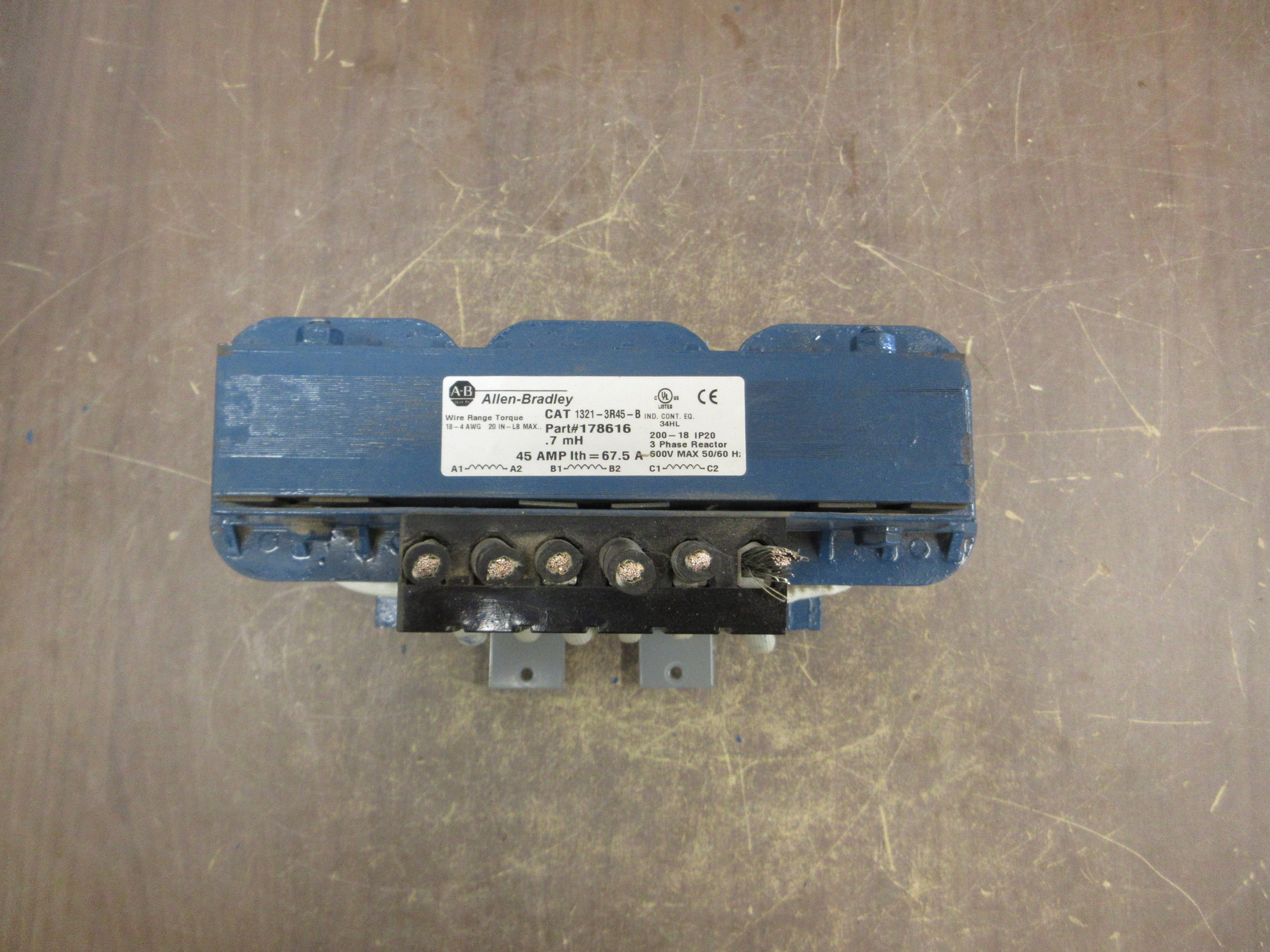 Allen-Bradley 1321-3R45-B Line Reactor 178616 0.7mH 45A 3Ph 600V 50/60Hz Used