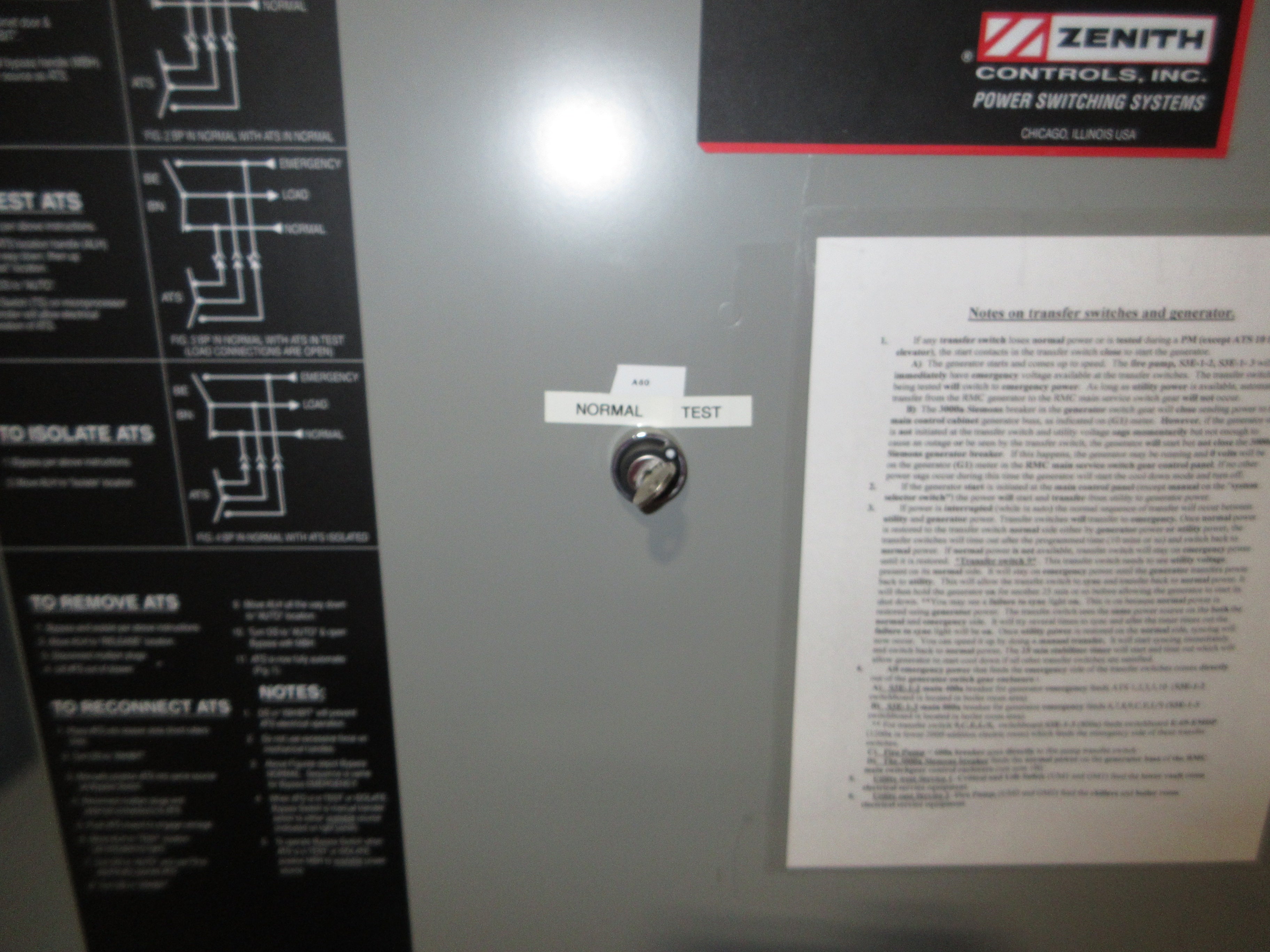 Zenith Automatic Transfer Switch w/ Bypass ZBTSL15FC-7 150A 277/480V 3Ph Used