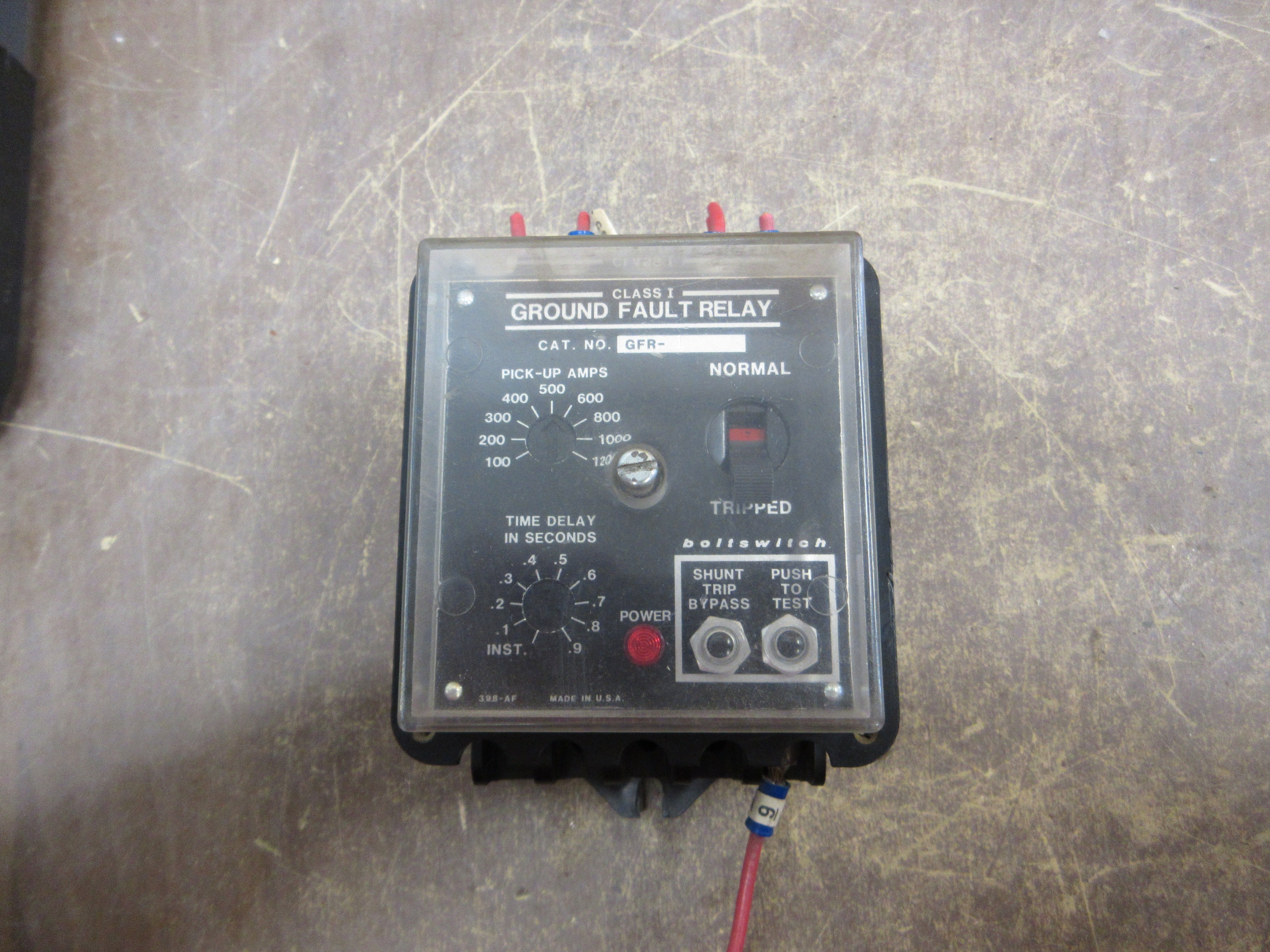 Boltswitch Ground Fault Relay GFR-1 Pick-Up: 100-1200A Delay: 0-0.9 Sec Used