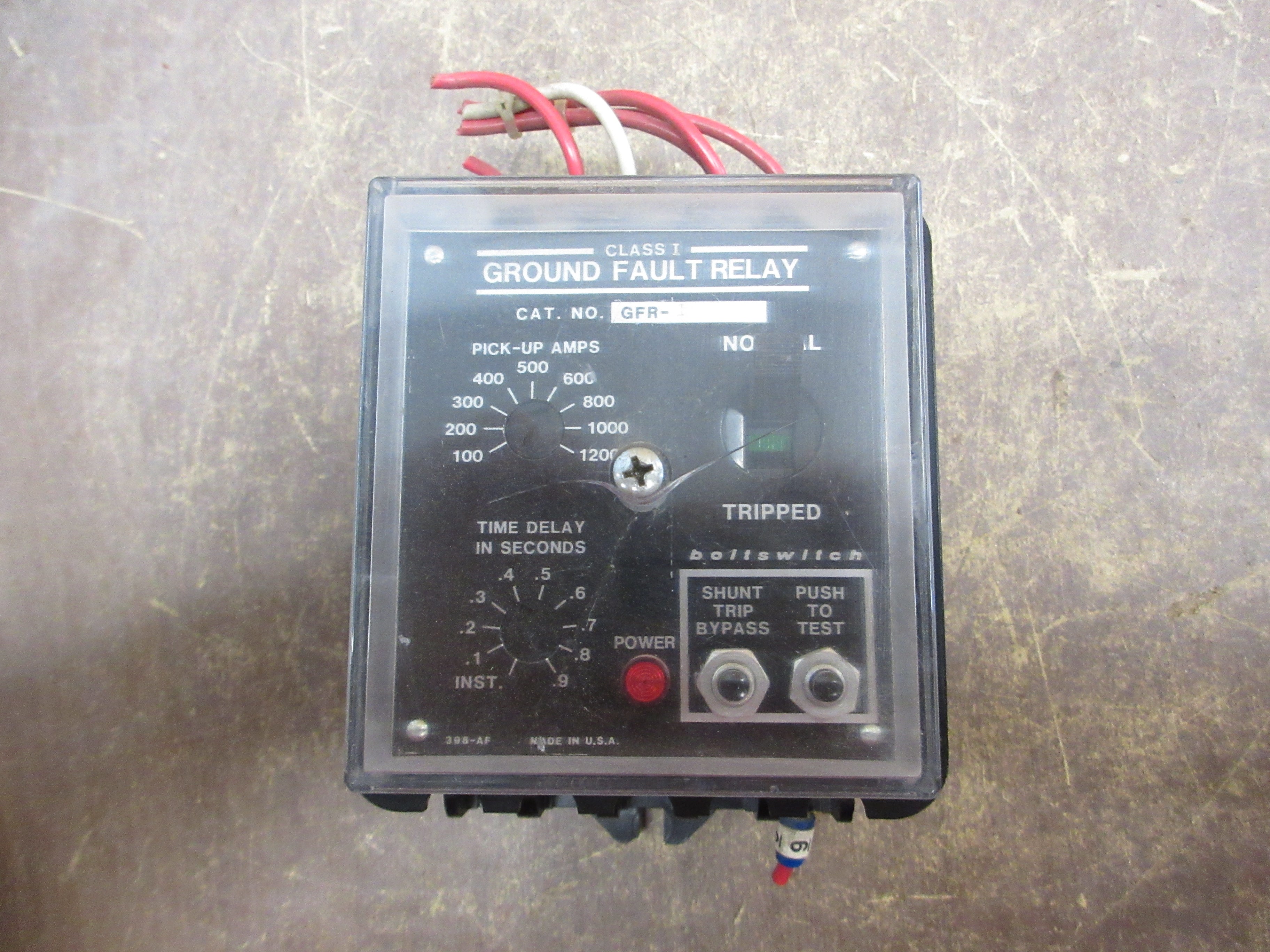 Boltswitch Ground Fault Relay GFR-1 Pick-Up: 100-1200A *Cracked Cover* Used