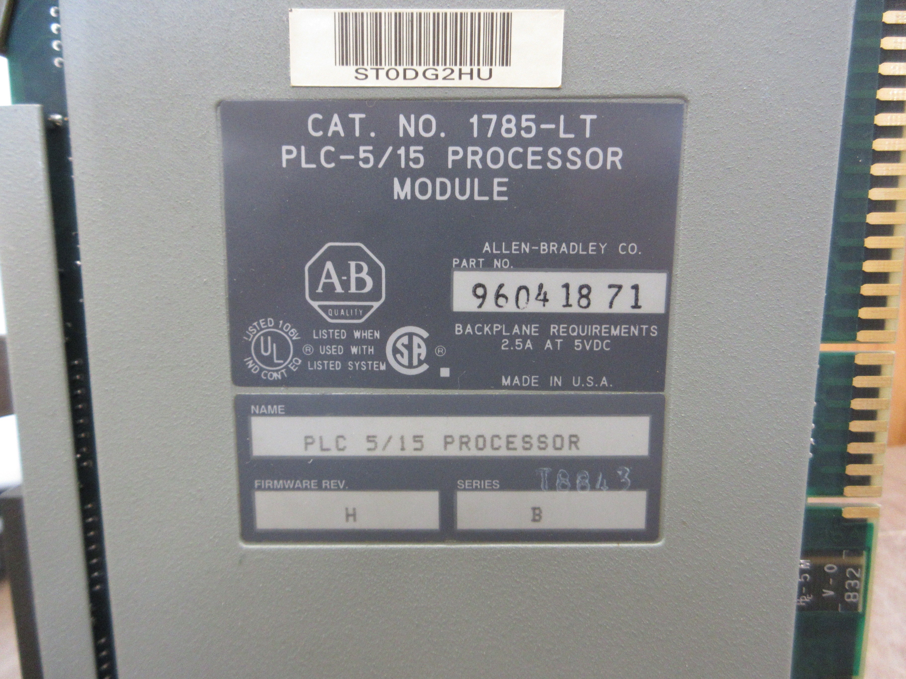 Allen-Bradley PLC-5/15 Processor Module 1785-LT Ser. B F/W Rev. H Used