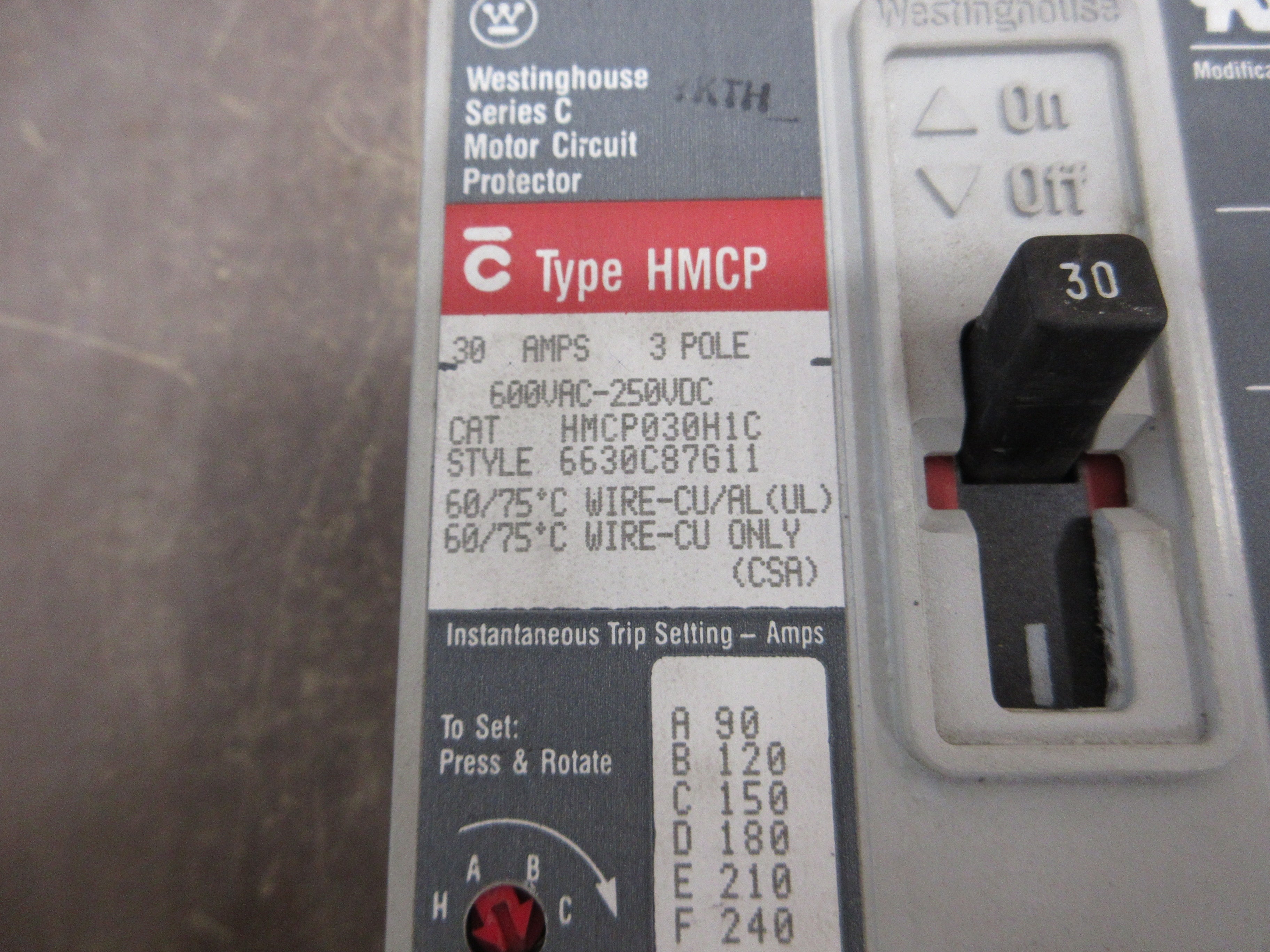 Cutler-Hammer Circuit Breaker HMCP030H1C 30A 600V 3P New Surplus