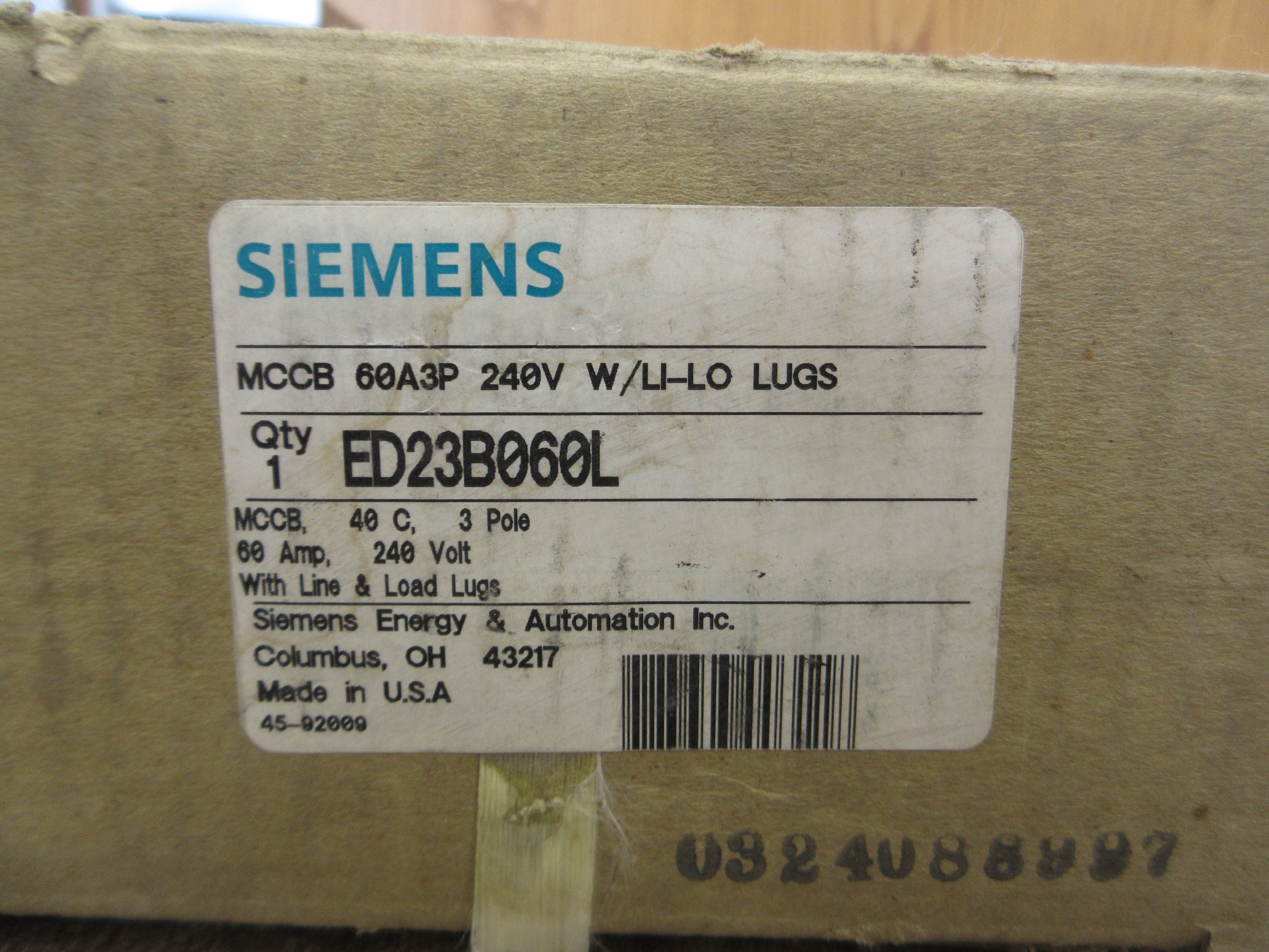 Siemens Circuit Breaker ED23B060L 60A 240V 3P New Surplus